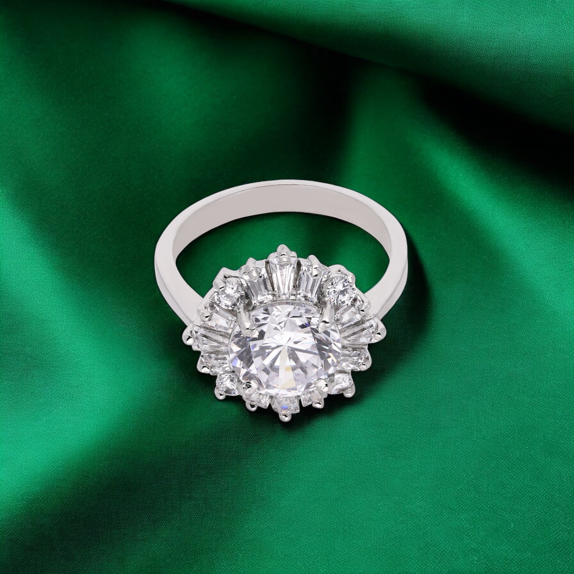 Brilliant White Stone Cluster Ring with Radiant Halo Design | SKU : 0021423253