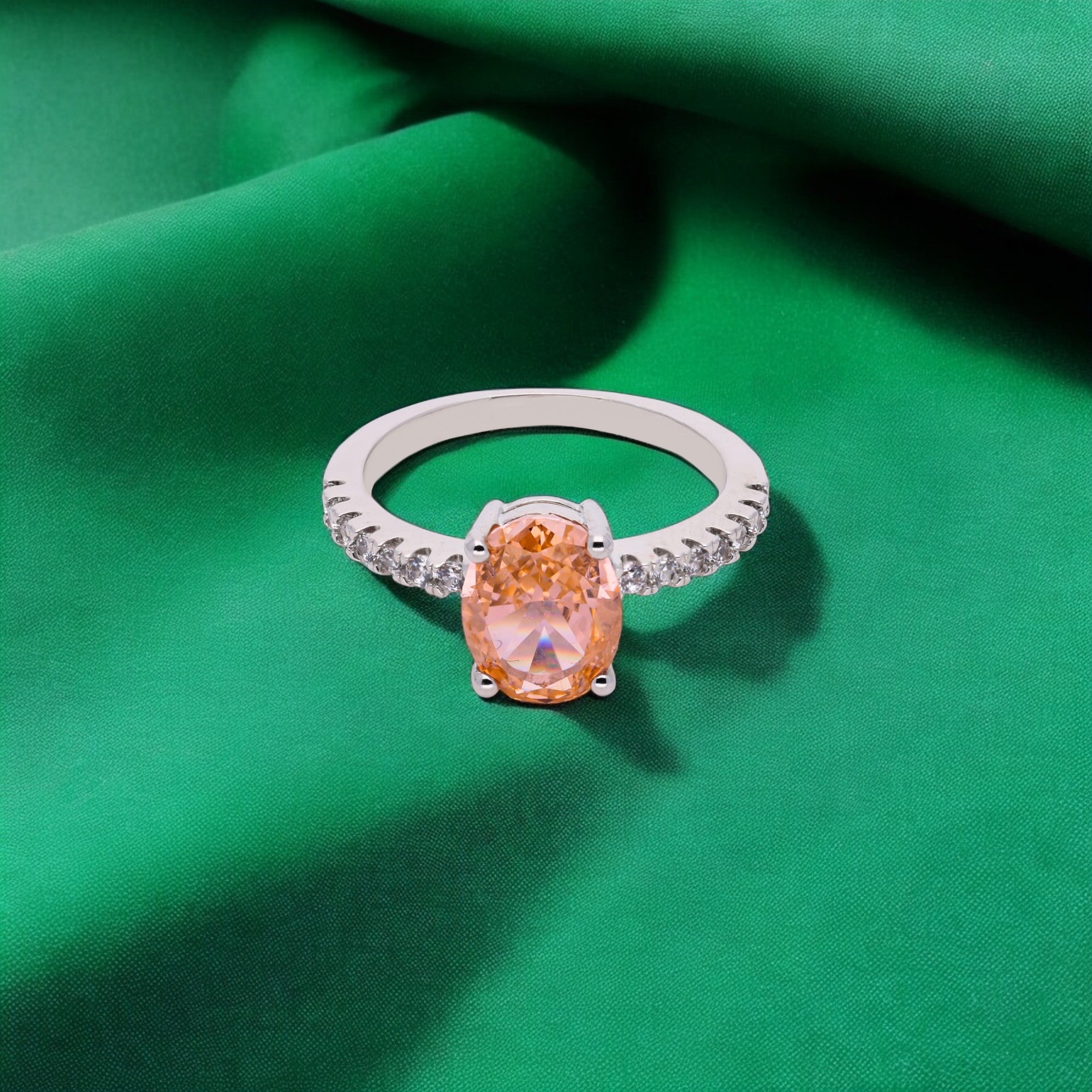 Radiant Oval Peach Stone Ring with Sparkling Accents | SKU : 0021423291