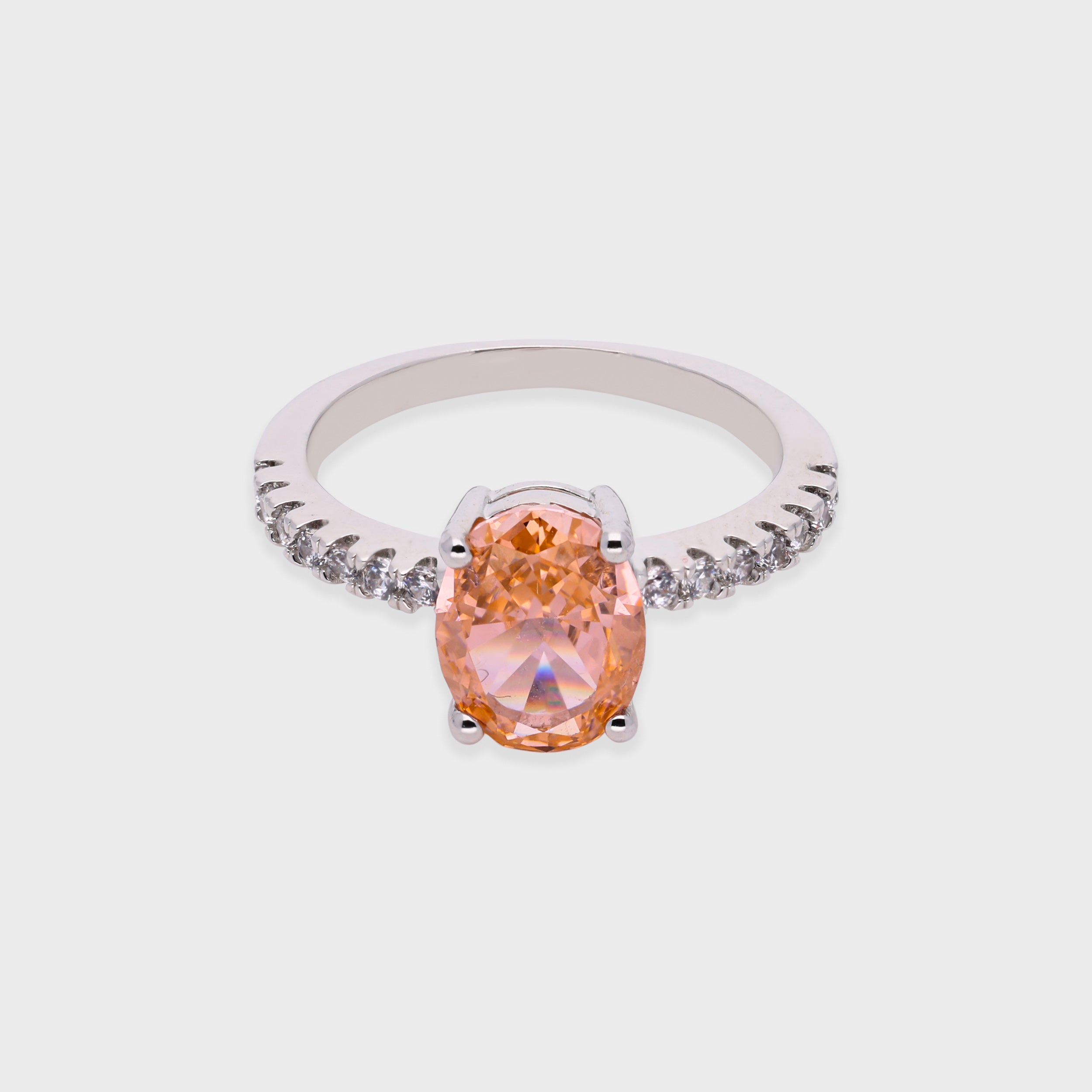 Radiant Oval Peach Stone Ring with Sparkling Accents | SKU : 0021423291