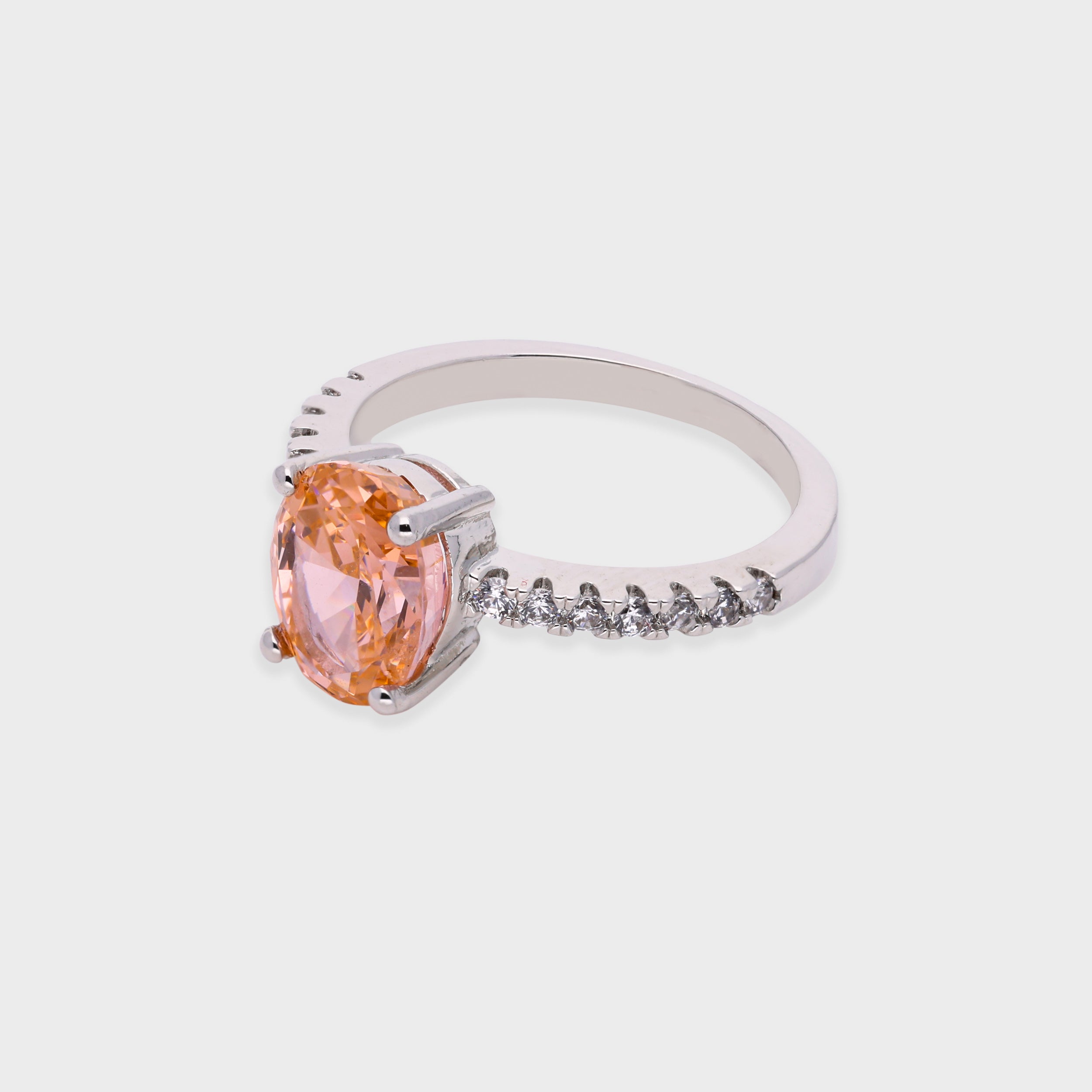 Radiant Oval Peach Stone Ring with Sparkling Accents | SKU : 0021423291