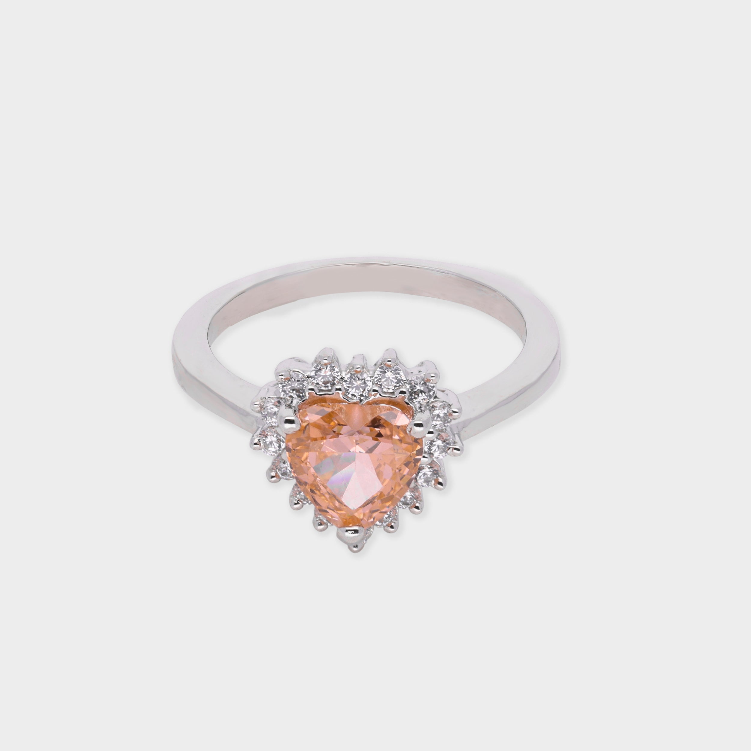 Peach Heart-Cut Halo Ring in Elegant Silver Tone | SKU : 0021423307