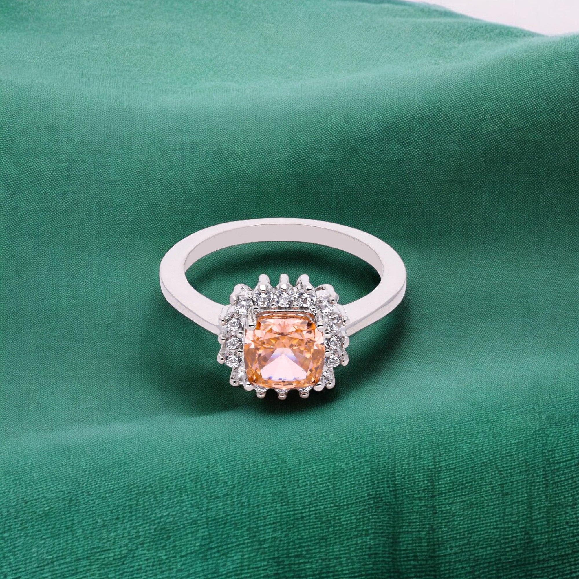 Cushion-Cut Peach Center Stone Ring with Dazzling Halo | SKU : 0021423338