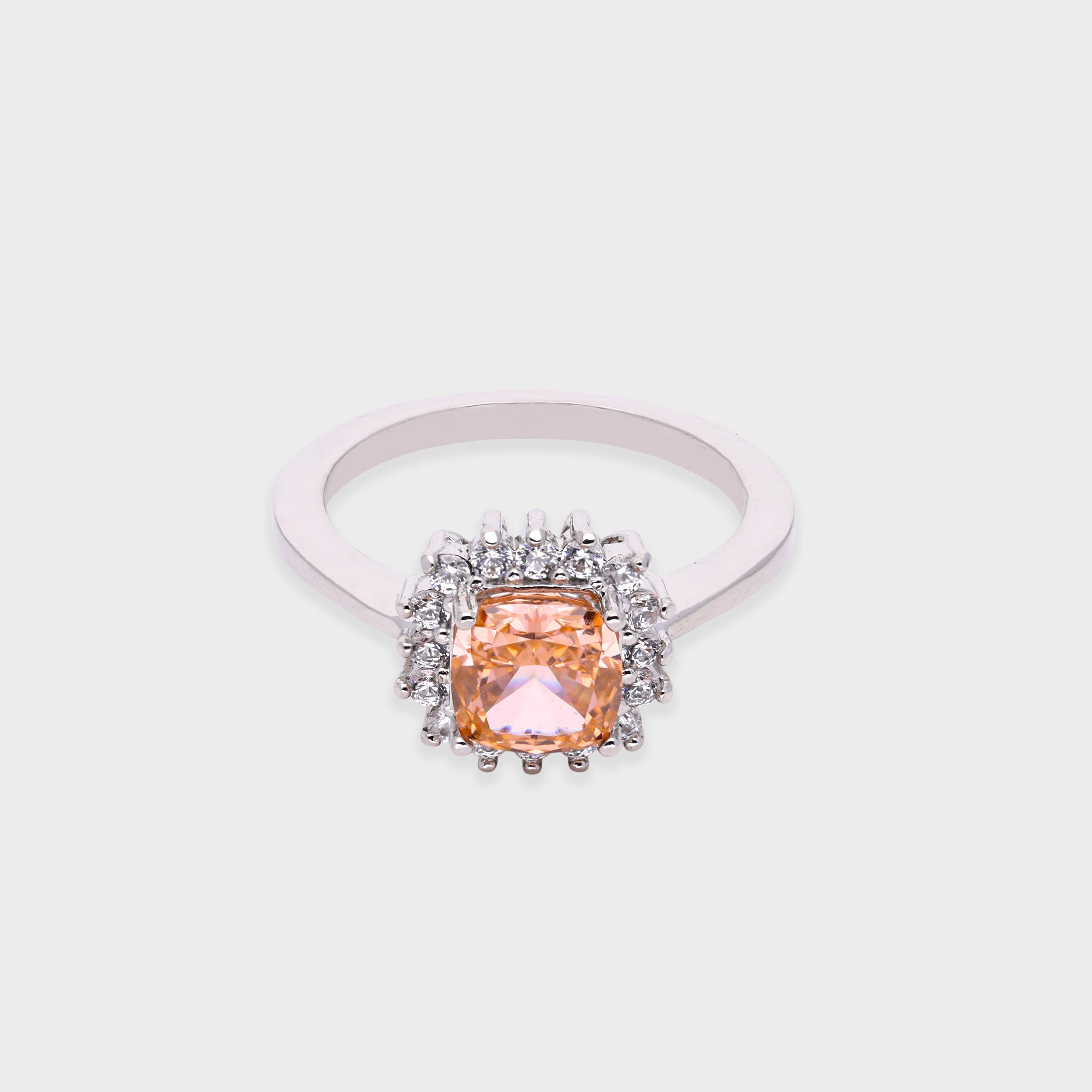 Cushion-Cut Peach Center Stone Ring with Dazzling Halo | SKU : 0021423338