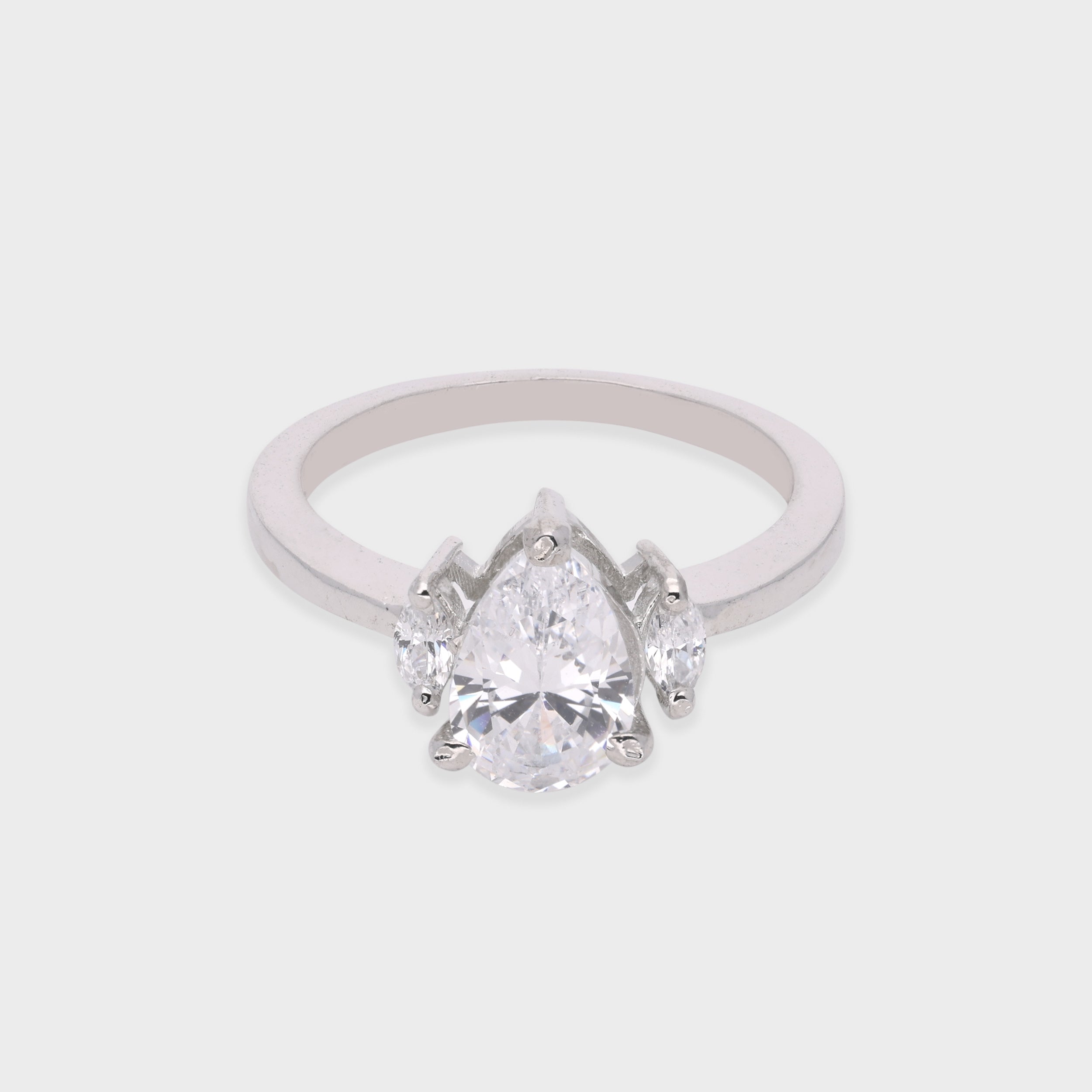 Elegant Pear-Cut Solitaire Ring with Marquise Side Stones | SKU : 0021423390