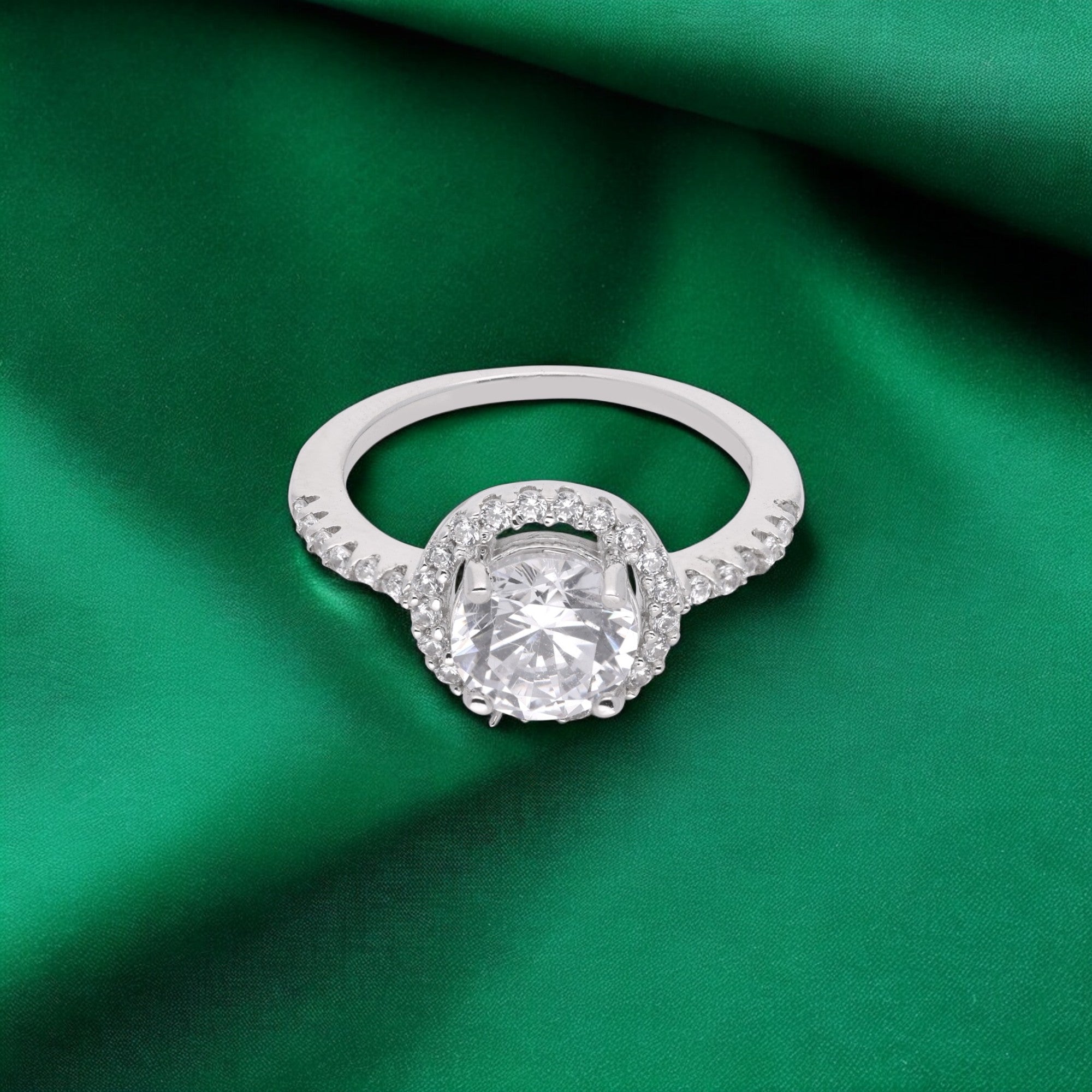 Round-Cut Halo Ring with Pavé-Set Band | SKU : 0021423420