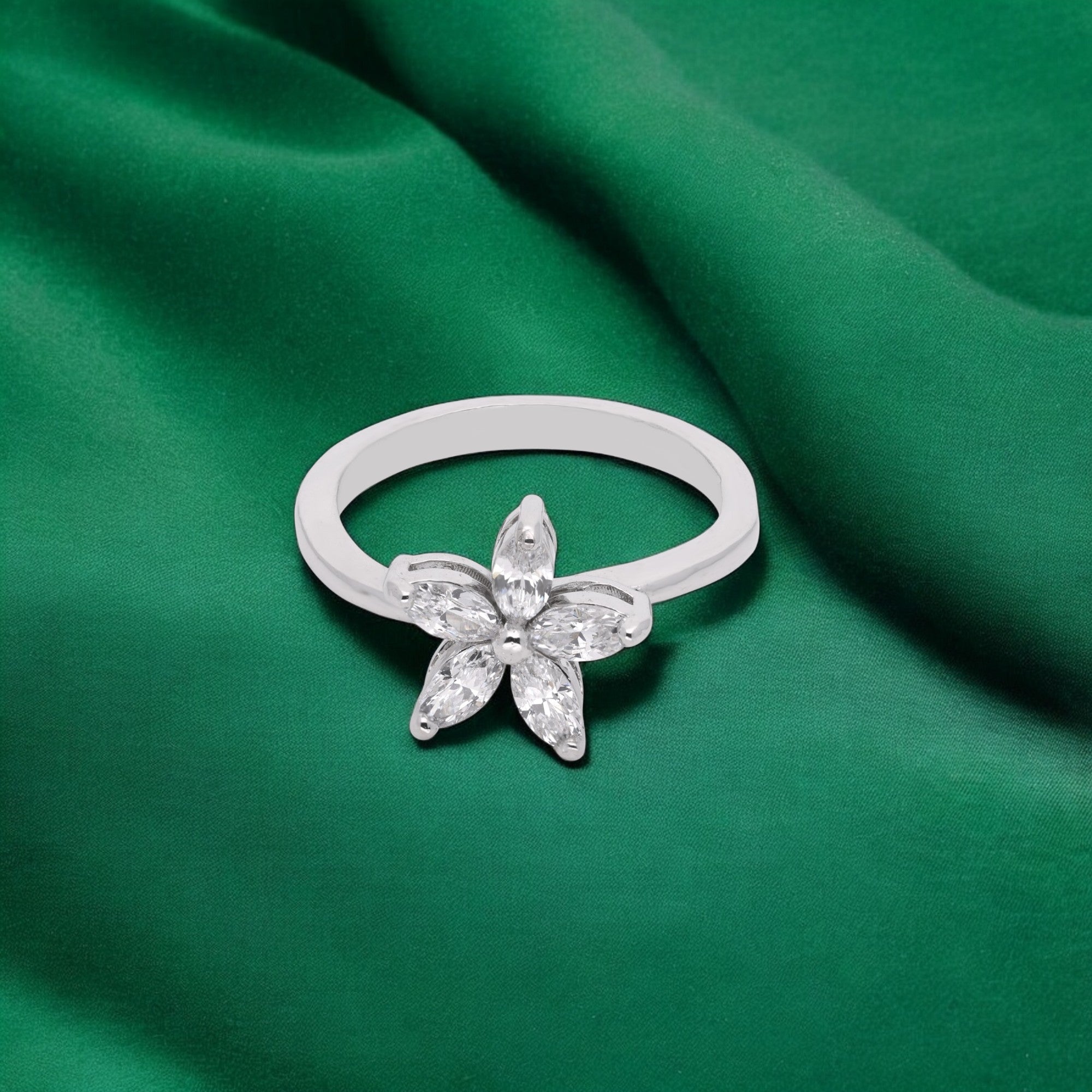 Floral Marquise-Cut Petal Ring in White Metal | SKU : 0021423451