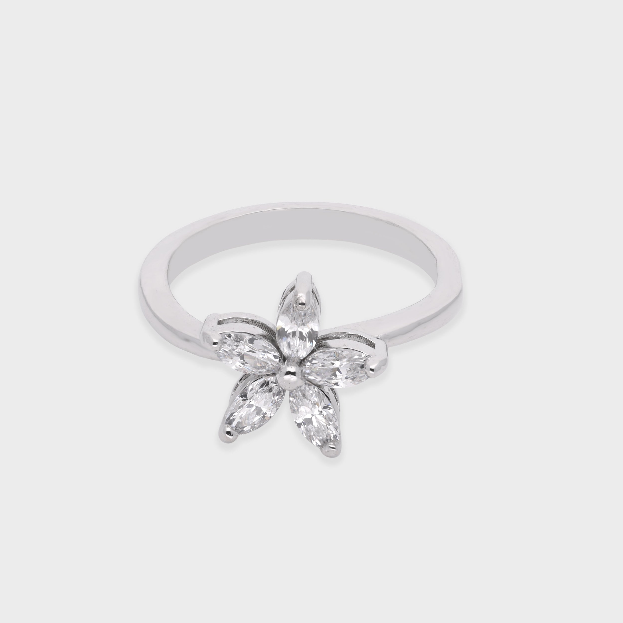 Floral Marquise-Cut Petal Ring in White Metal | SKU : 0021423451