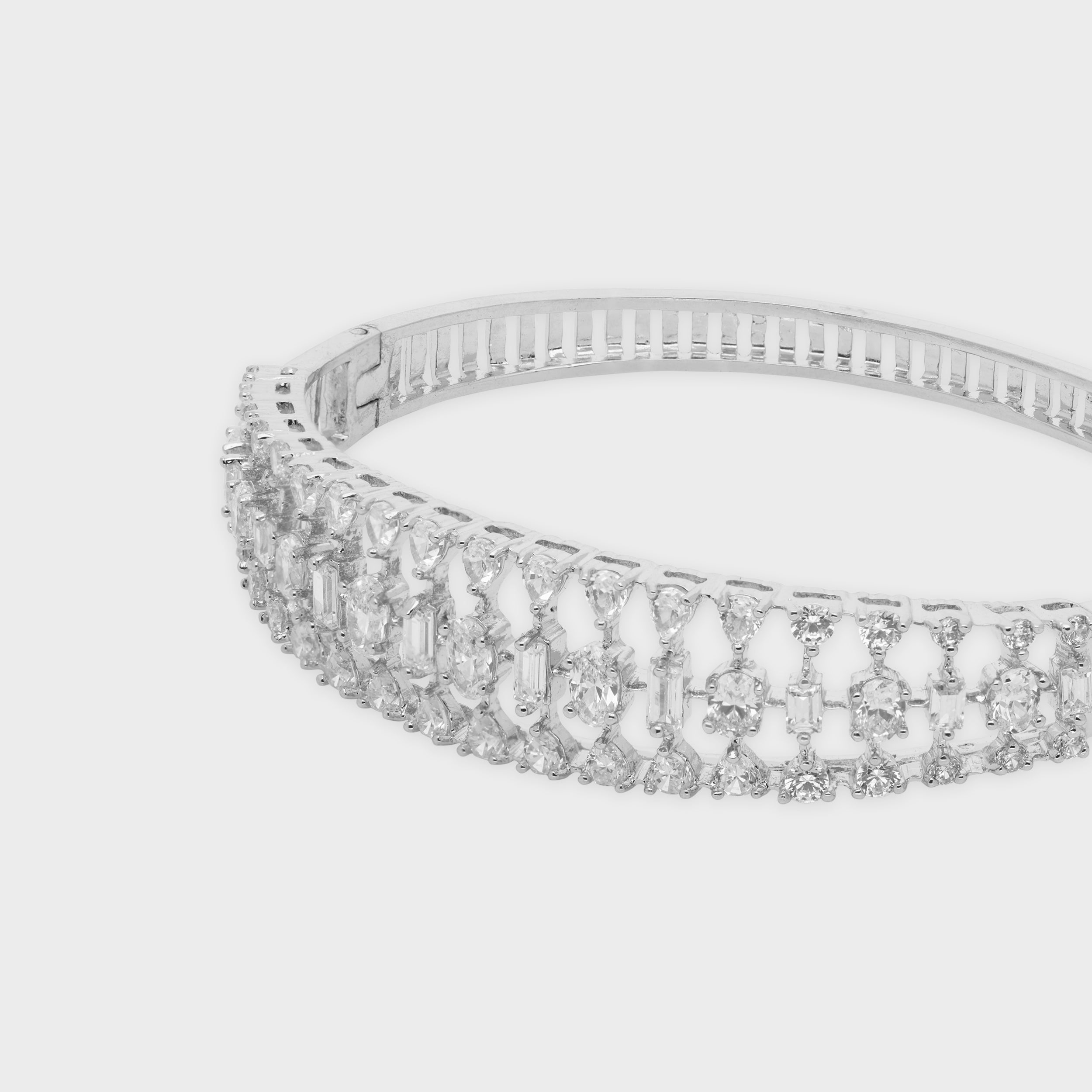 Radiant Lattice-Set Diamond Bangle in Sterling Silver | SKU: 0021423581