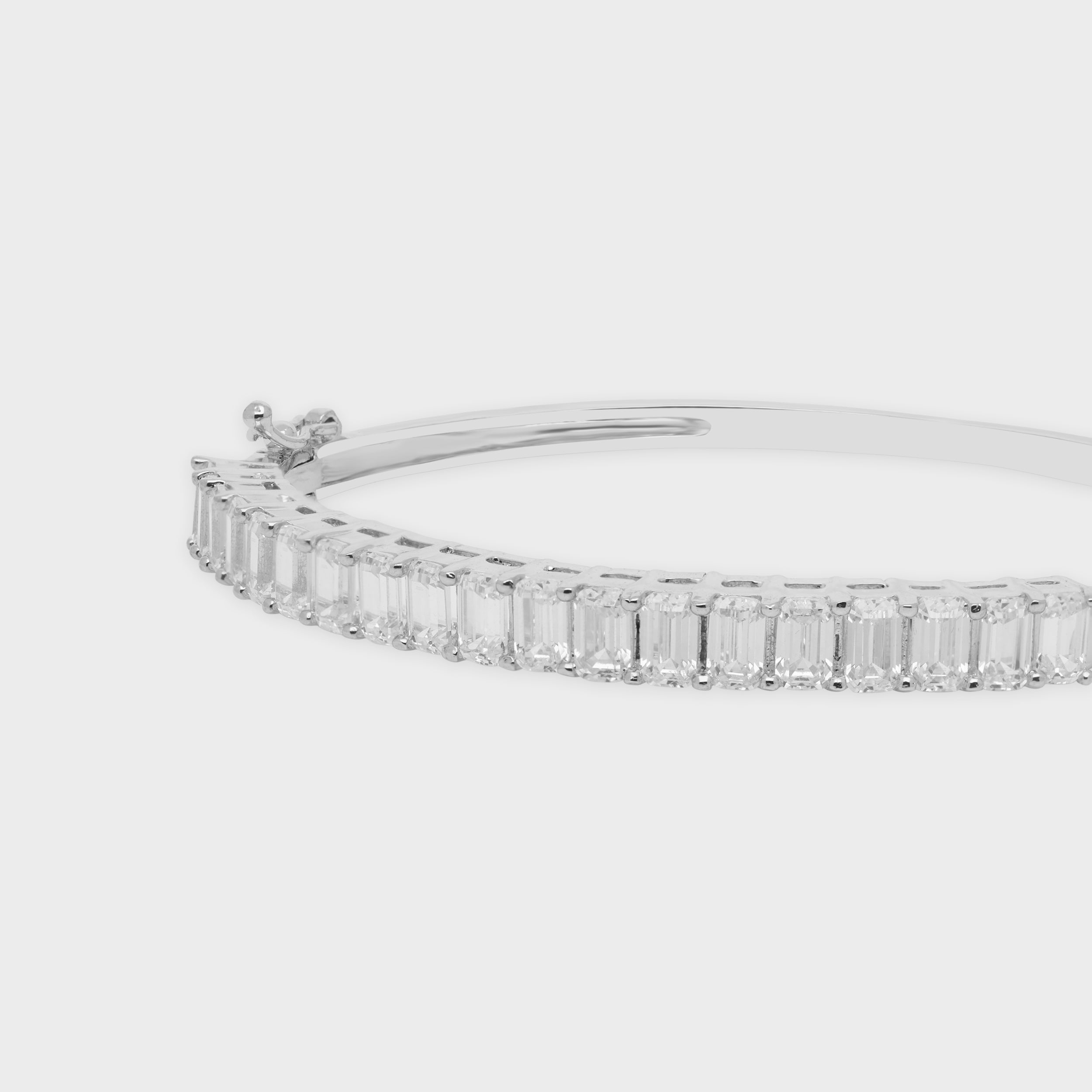 Linear Elegance Baguette Stone Bangle in Sterling Silver | SKU: 0021423611