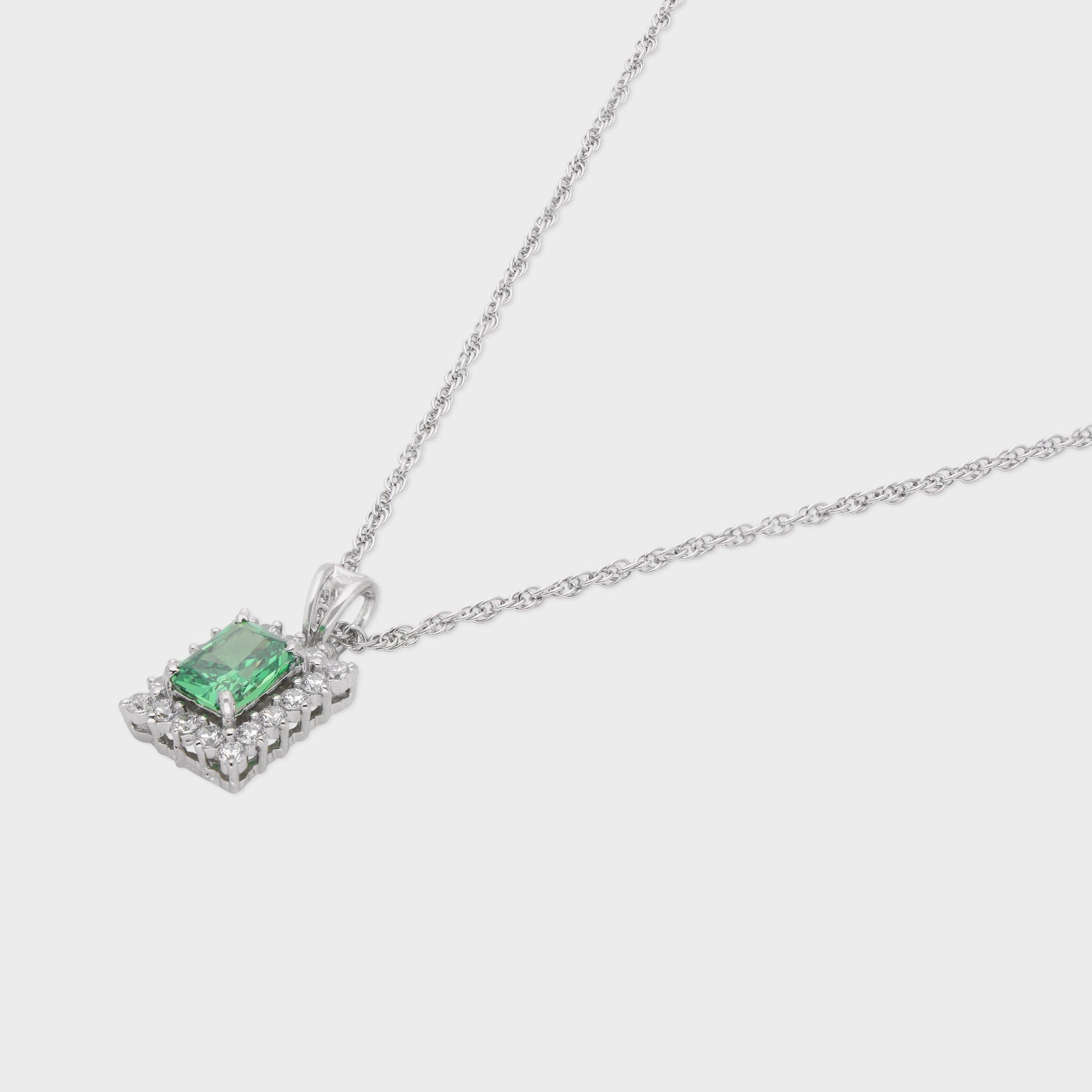 Emerald-Cut Green Stone Pendant on Twisted Sterling Silver Chain | SKU : 0021423802, 0021423796