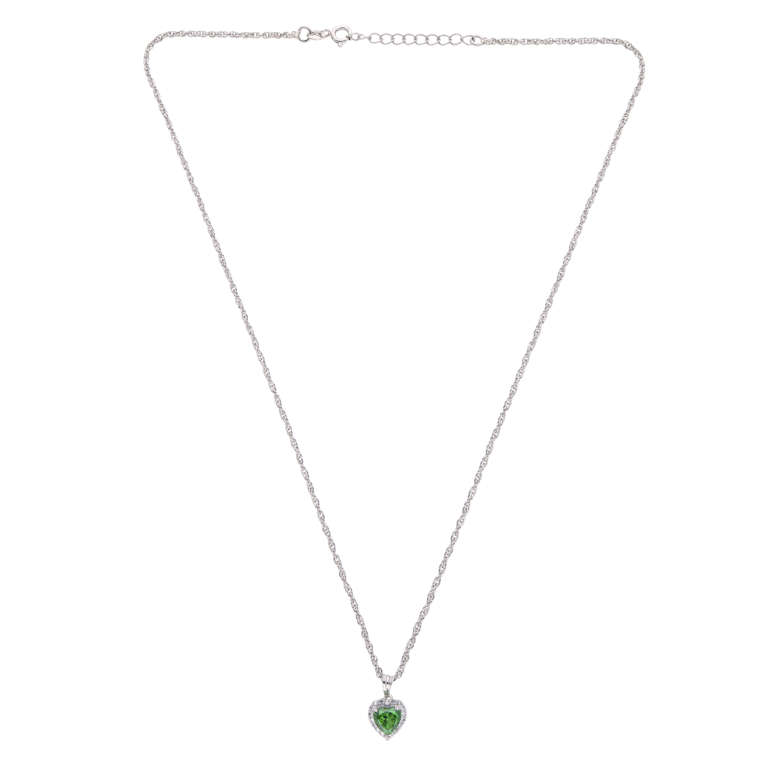 Green Heart Halo Pendant Necklace – Sterling Silver Elegance | SKU : 0021423901, 0021423925, 0021423949, 0003579244