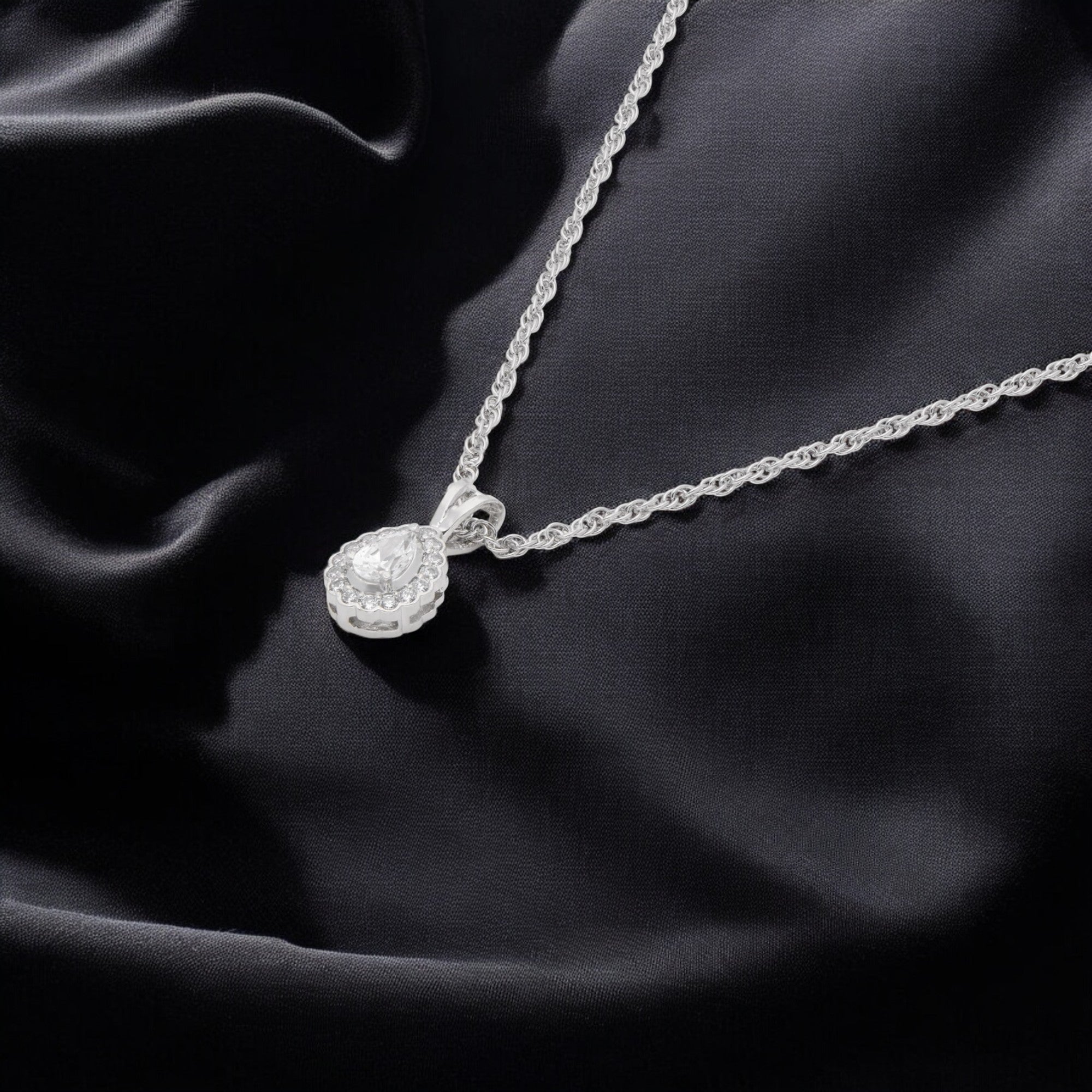 Double Halo Teardrop Pendant Necklace in Sterling Silver | 0003579381, 0021424472, 0021424465