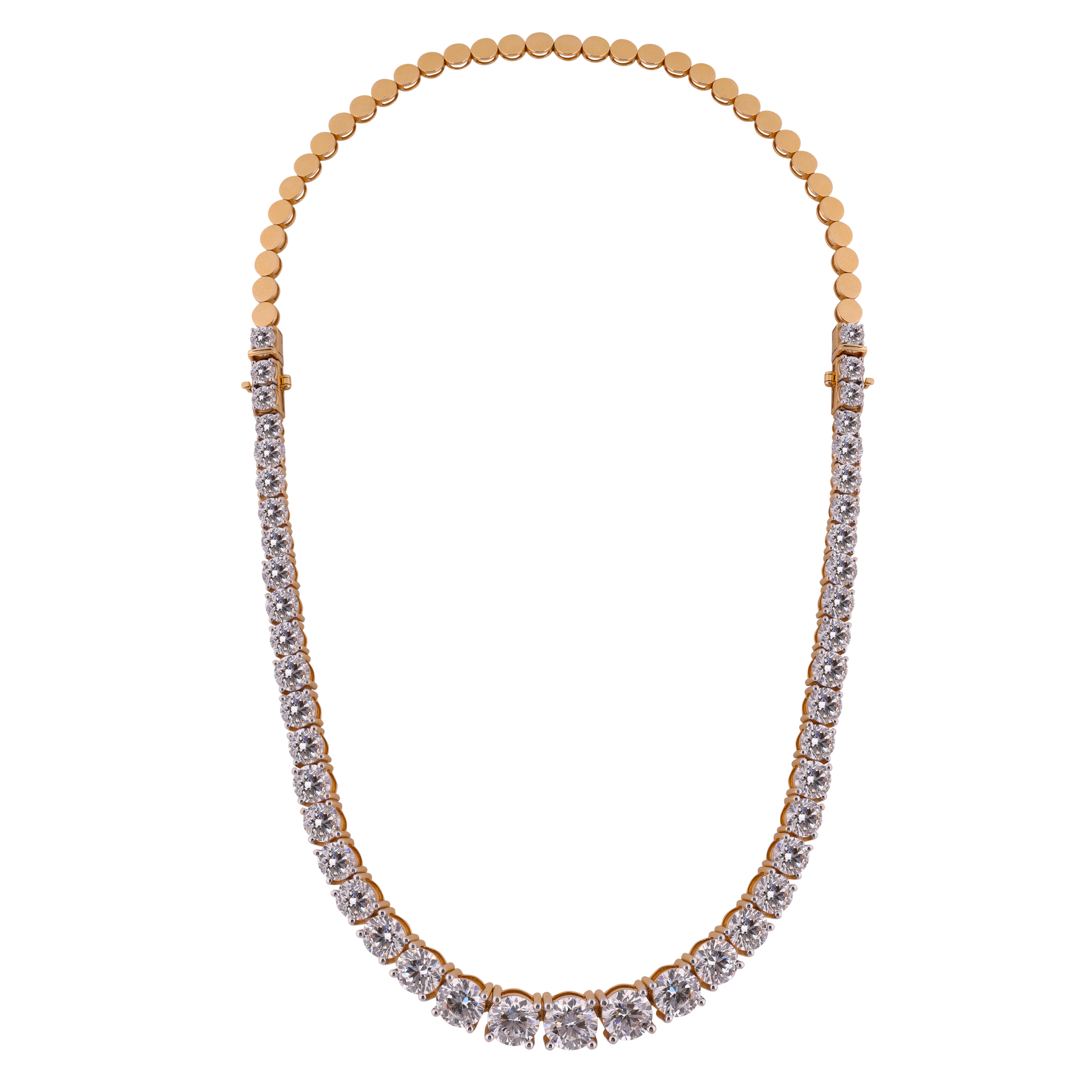 Round Brilliant 31.770 Carat Elegant Gold-Toned Lab-Grown Diamond Rivière Necklace | SKU: 0021454943