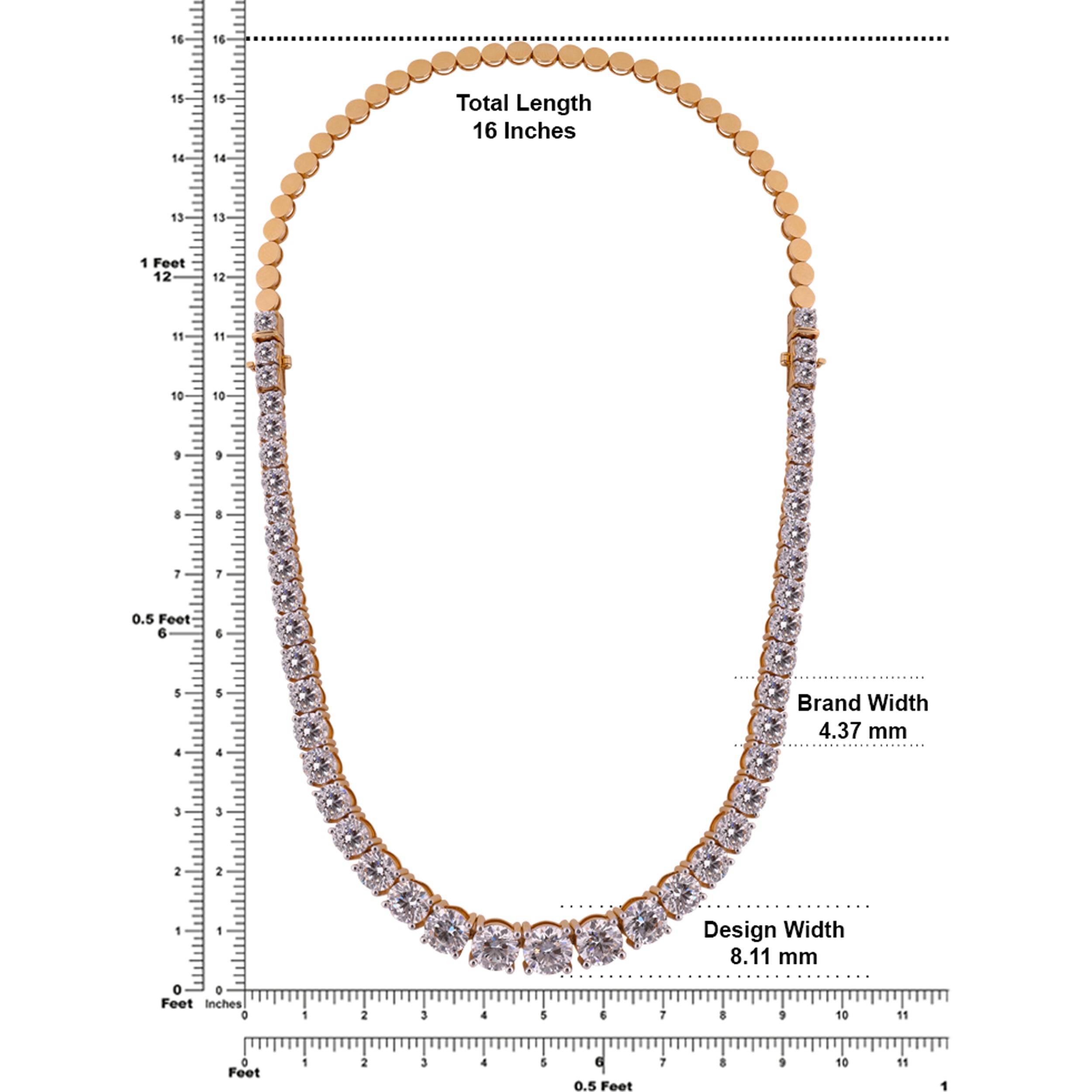 Round Brilliant 31.770 Carat Elegant Gold-Toned Lab-Grown Diamond Rivière Necklace | SKU: 0021454943