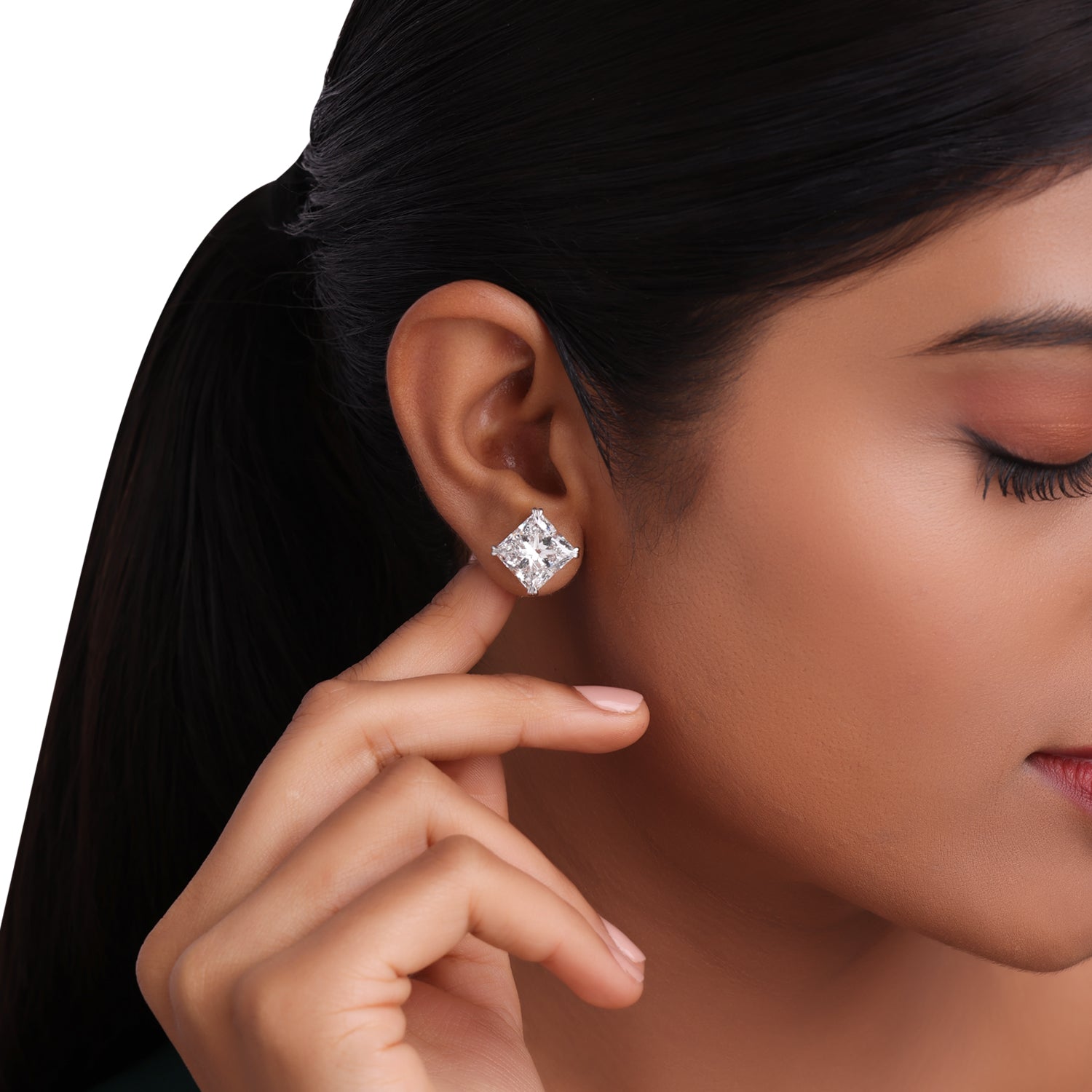 Radiant Square Step-Cut Lab Grown Diamond Stud Earrings in Dual-Tone Gold | SKU : 0021499241