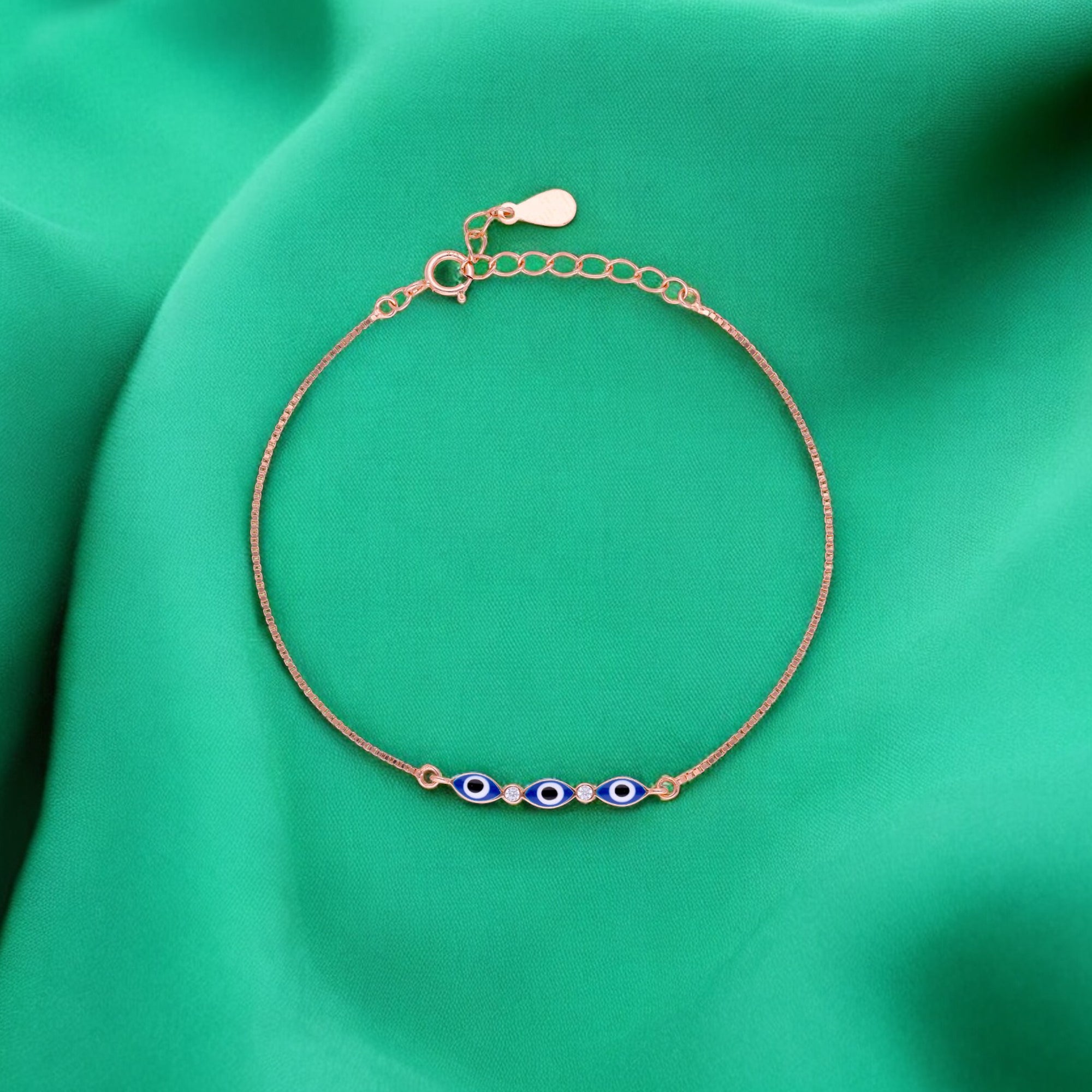 Rose Gold Evil Eye Bracelet with Trio Motif and Stones | SKU : 0021525599, 0021525582, 0003624166