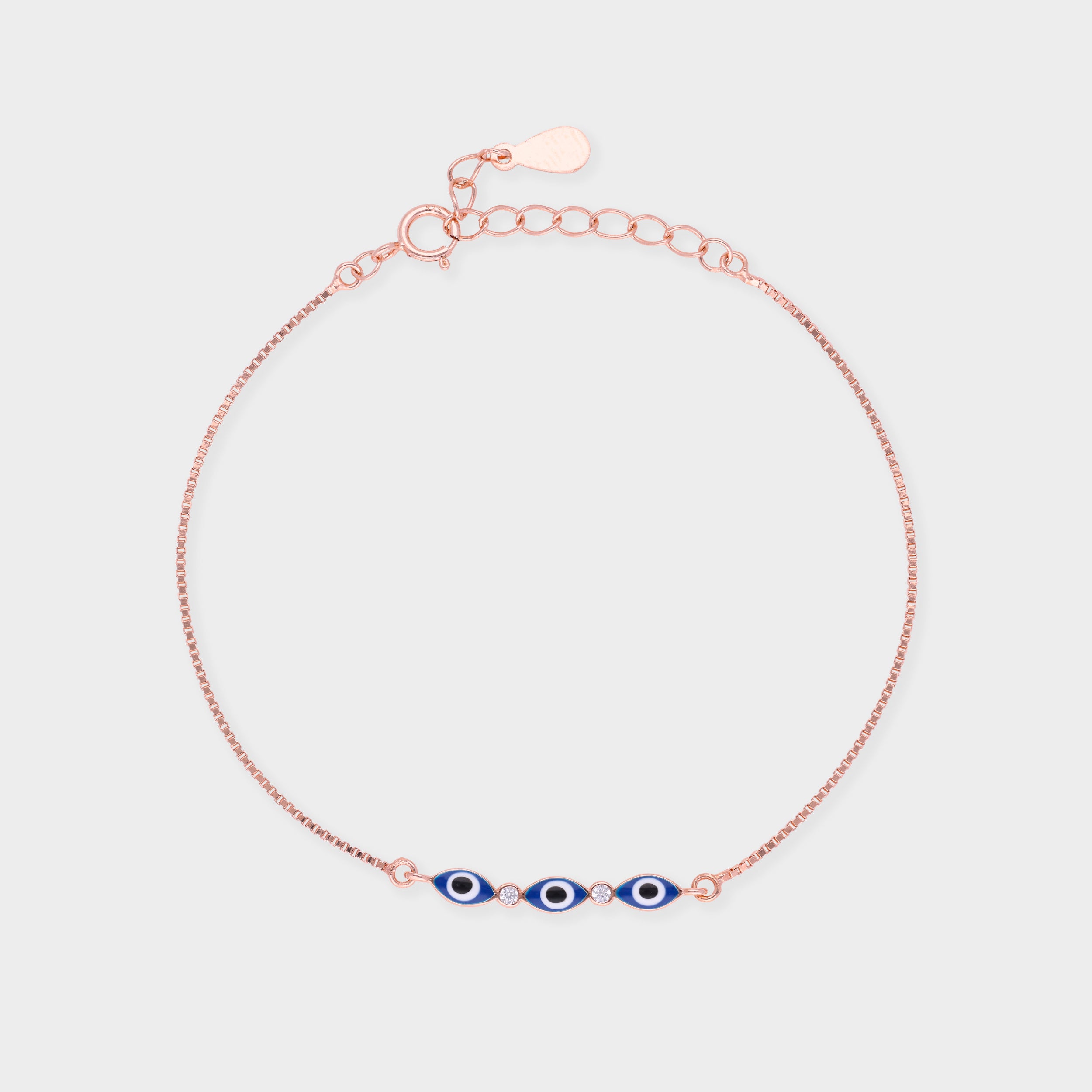 Rose Gold Evil Eye Bracelet with Trio Motif and Stones | SKU : 0021525599, 0021525582, 0003624166