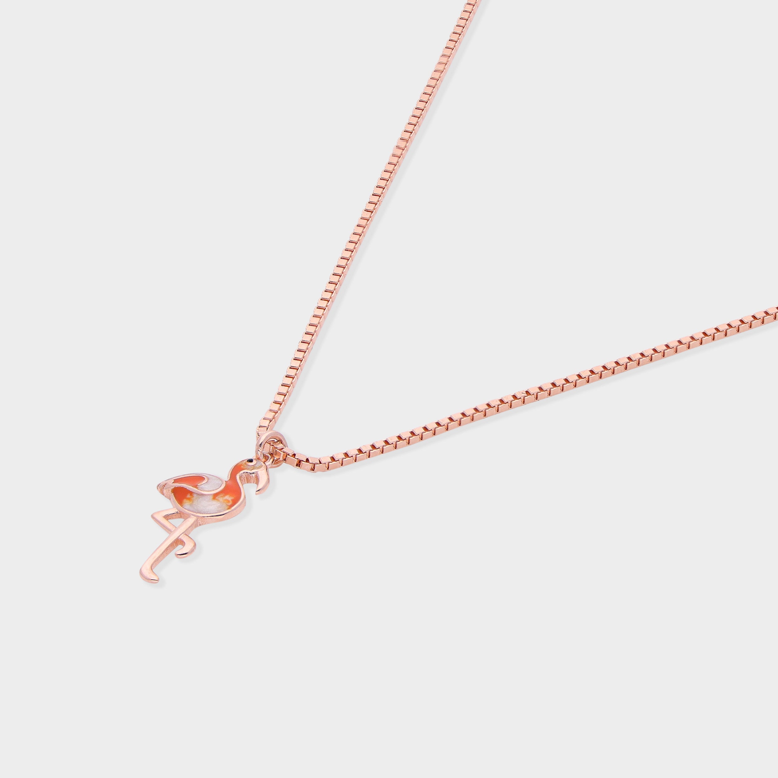Tropical Flamingo Pendant Necklace in Rose Tone with Enamel Accents | SKU : 0021525834, 0003630914, 0021546440