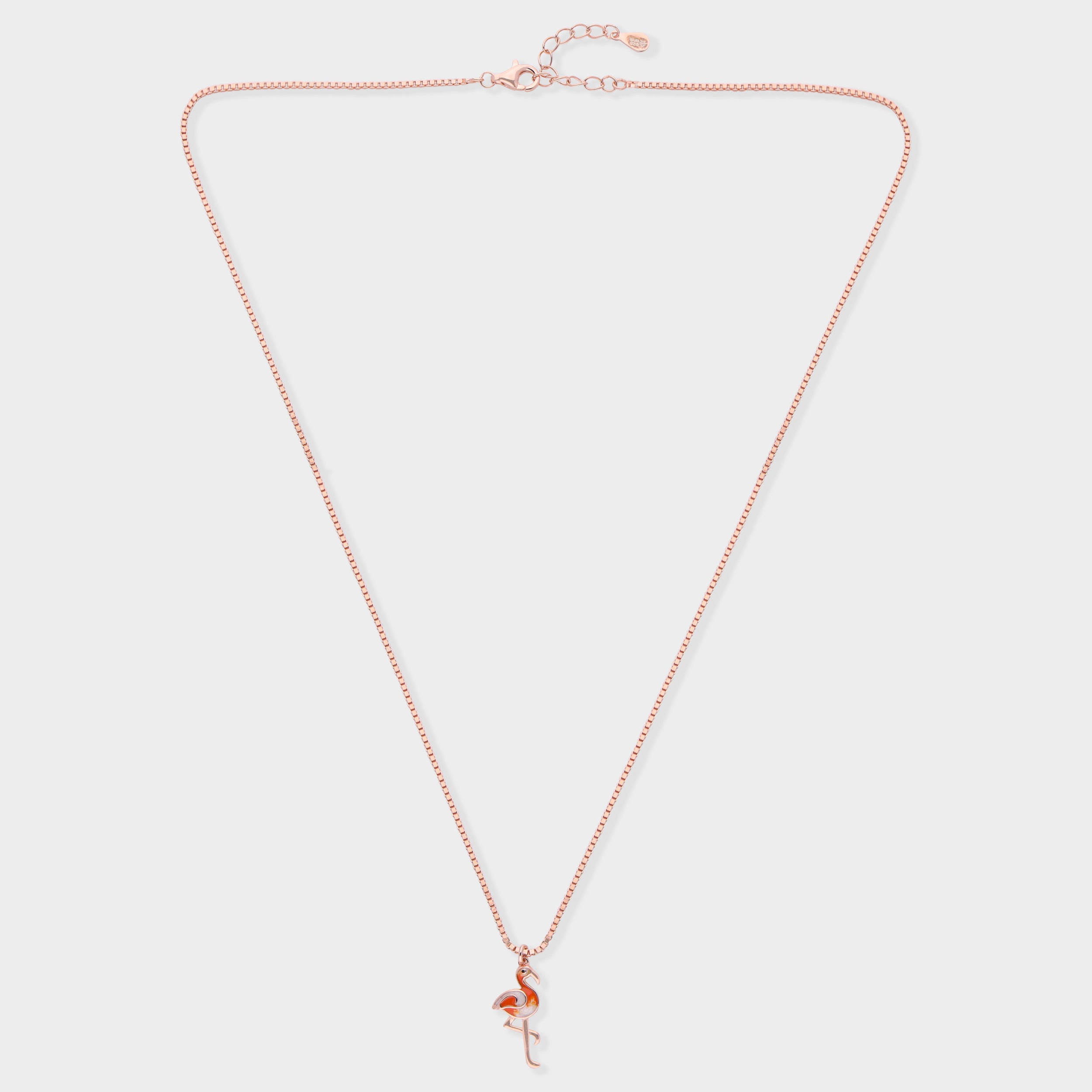 Tropical Flamingo Pendant Necklace in Rose Tone with Enamel Accents | SKU : 0021525834, 0003630914, 0021546440