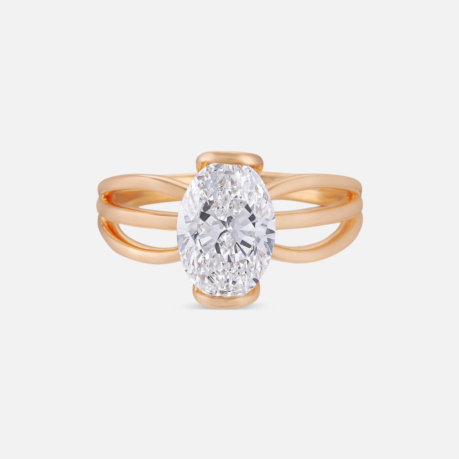 Contemporary Oval-Cut Solitaire Ring in Sculpted Gold Embrace | SKU : 0021527784