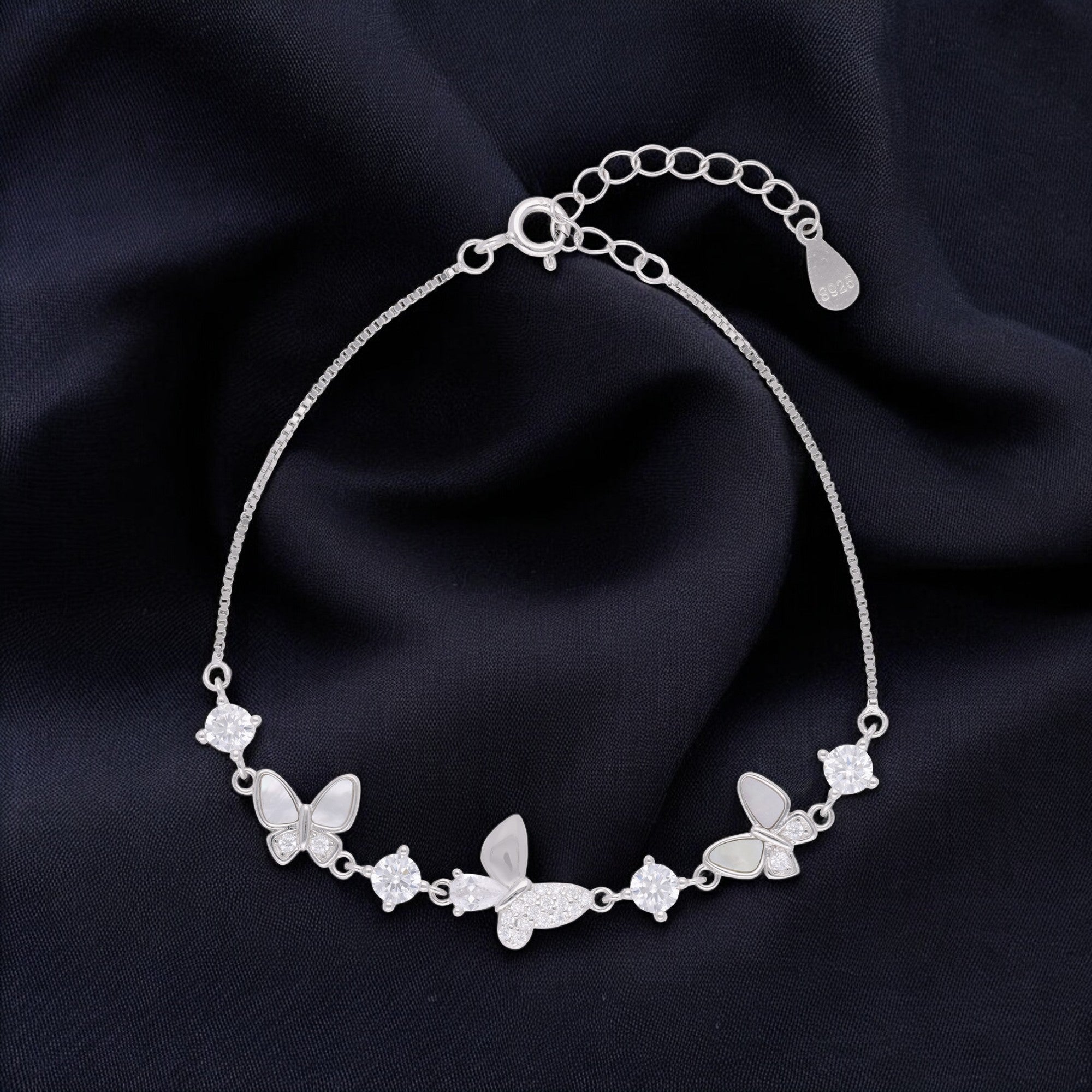 Whimsical Butterfly Sterling Silver Bracelet - A Symphony of Grace and Radiance | SKU :  0003630990, 0021546020, 0021546006, 0021546013