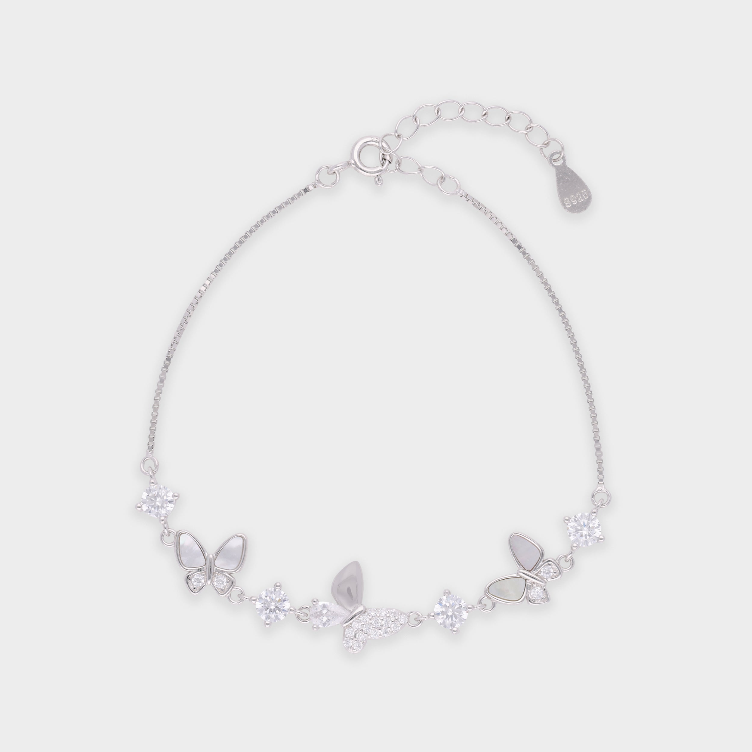 Whimsical Butterfly Sterling Silver Bracelet - A Symphony of Grace and Radiance | SKU :  0003630990, 0021546020, 0021546006, 0021546013