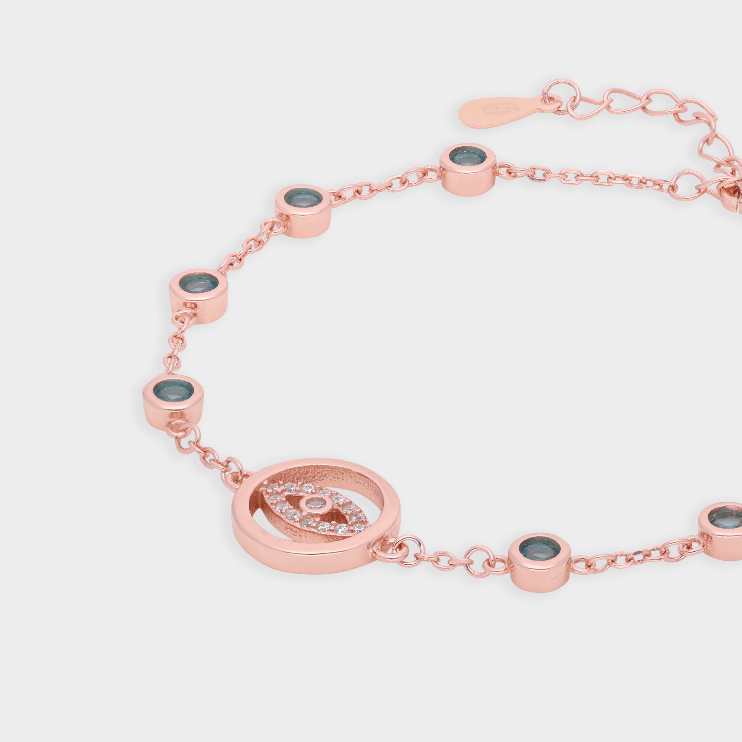 Dazzling Evil Eye Bracelet with Blue Crystal Stations in Silver and Rose Finish | SKU : 0021546044, 0021546051, 0021546068, 0021546037