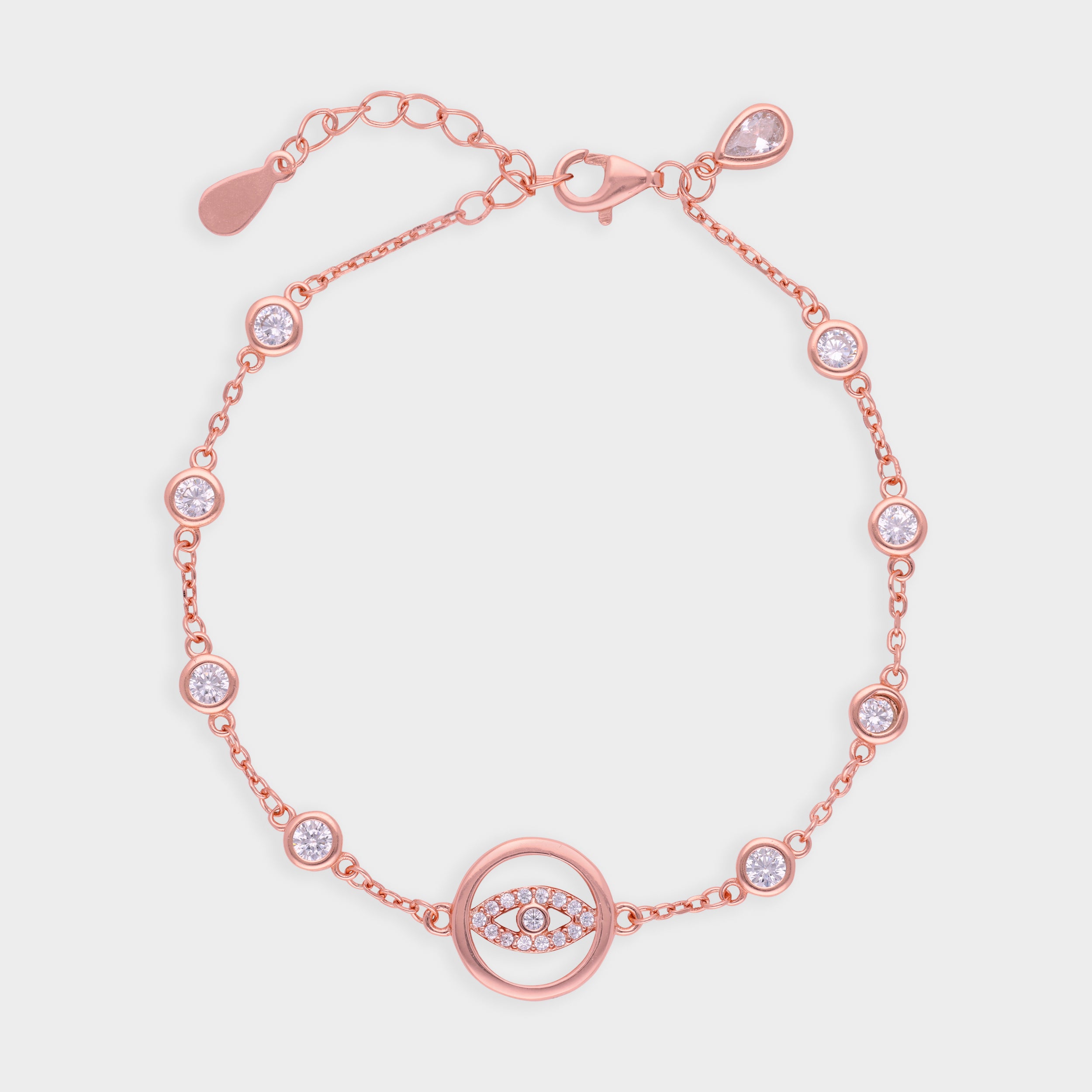 Dazzling Evil Eye Bracelet with Blue Crystal Stations in Silver and Rose Finish | SKU : 0021546044, 0021546051, 0021546068, 0021546037
