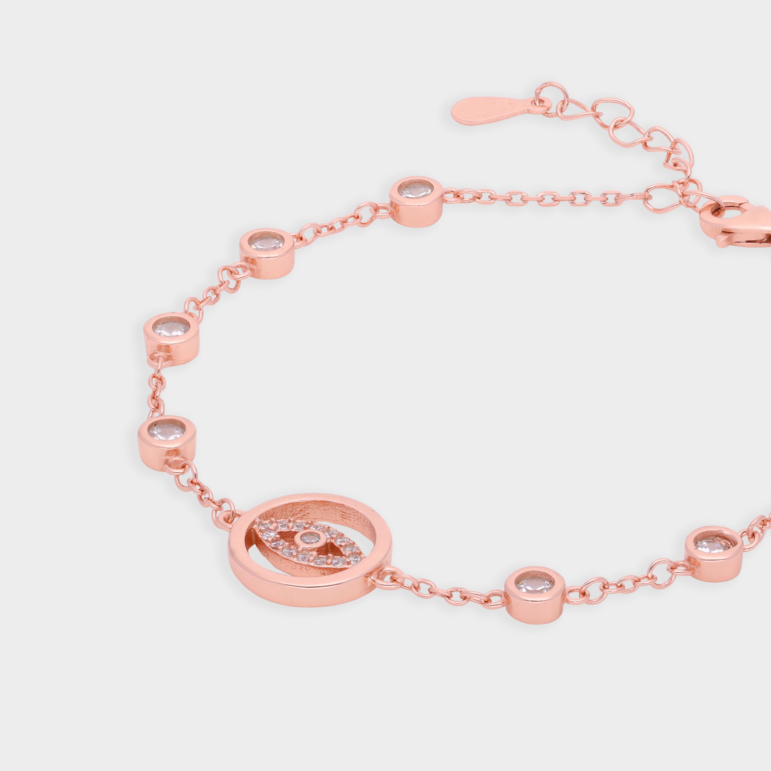 Dazzling Evil Eye Bracelet with Blue Crystal Stations in Silver and Rose Finish | SKU : 0021546044, 0021546051, 0021546068, 0021546037