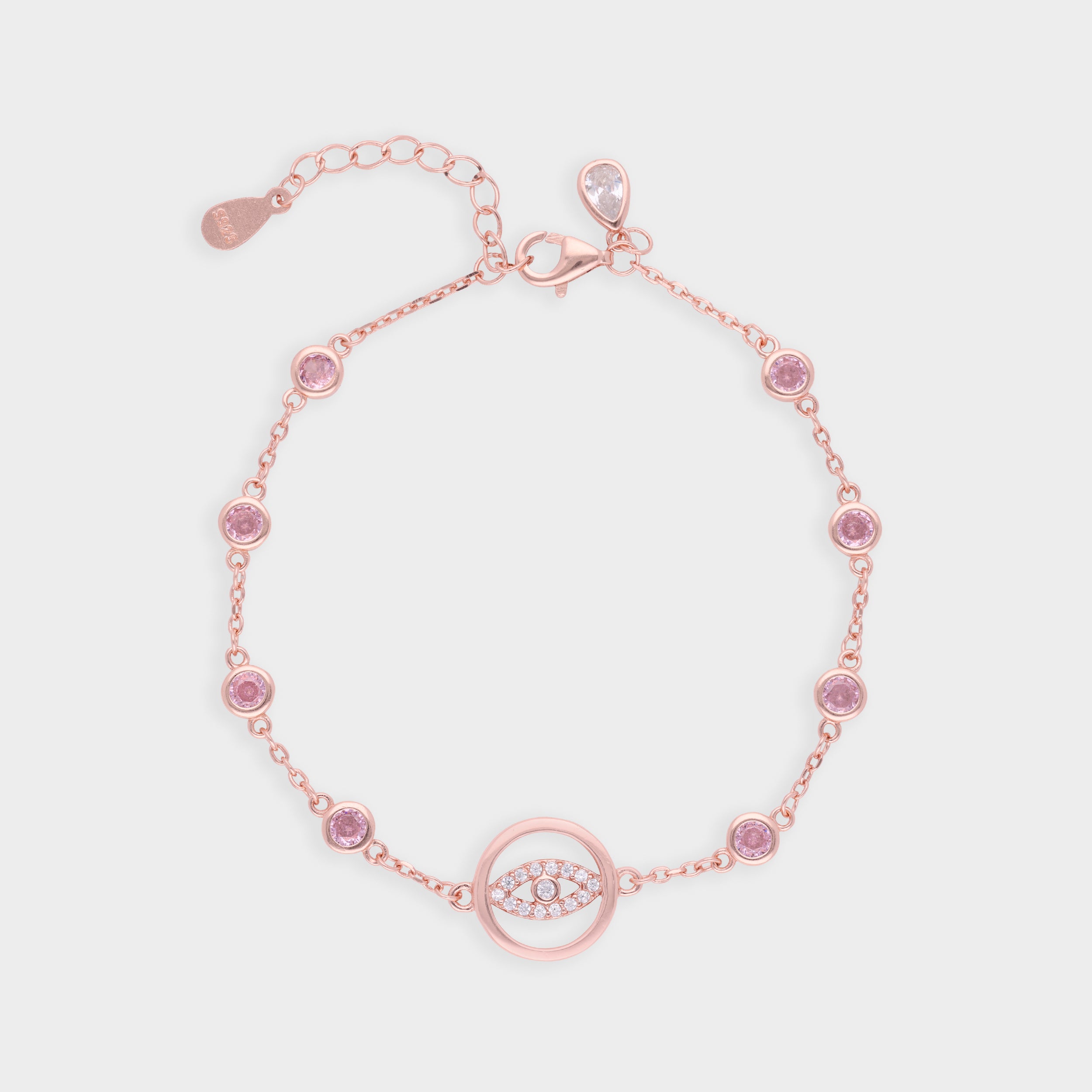Dazzling Evil Eye Bracelet with Blue Crystal Stations in Silver and Rose Finish | SKU : 0021546044, 0021546051, 0021546068, 0021546037