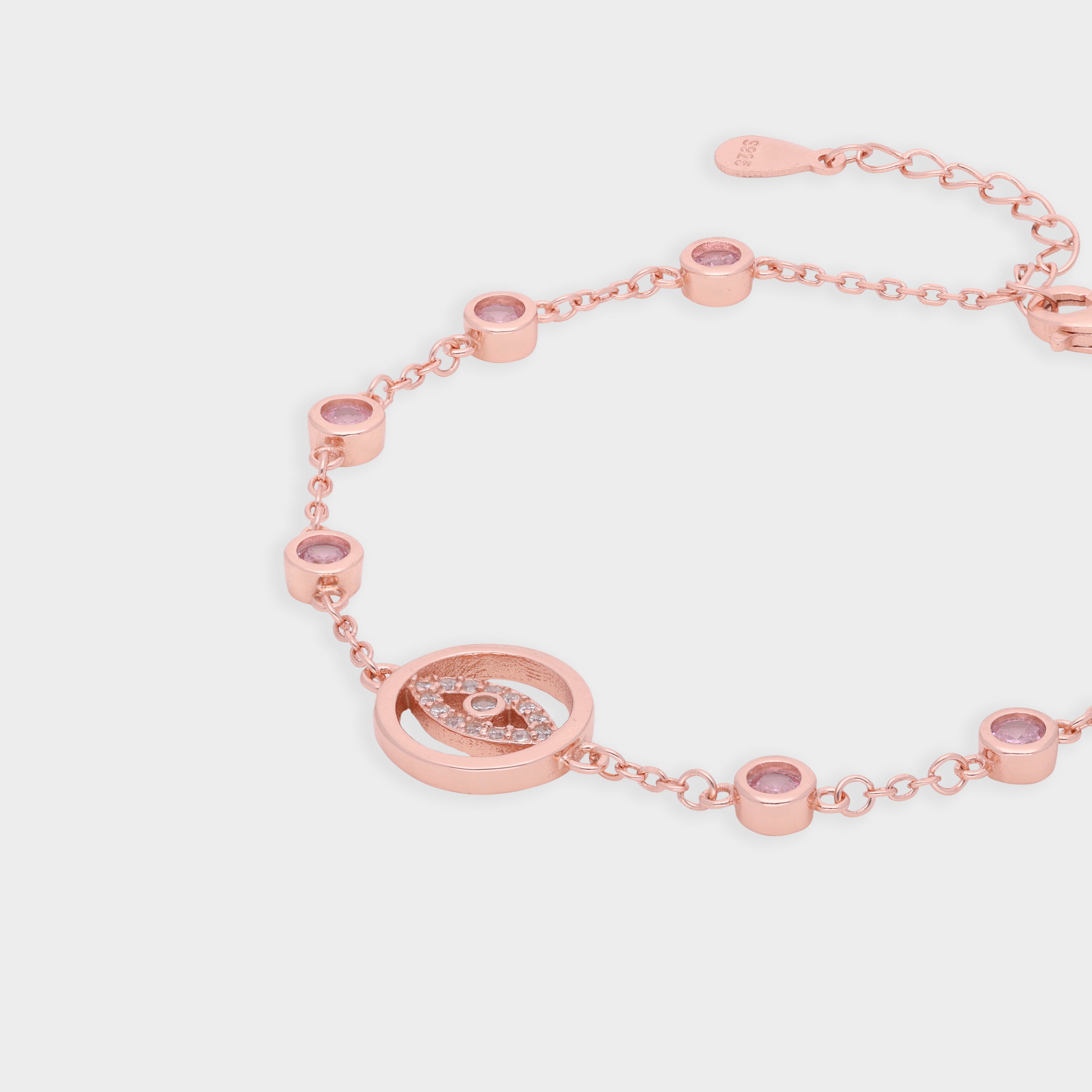 Dazzling Evil Eye Bracelet with Blue Crystal Stations in Silver and Rose Finish | SKU : 0021546044, 0021546051, 0021546068, 0021546037