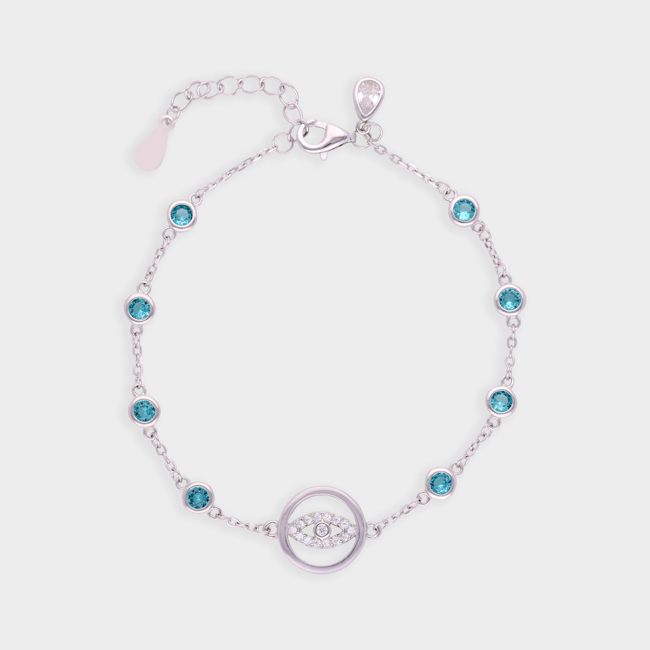Dazzling Evil Eye Bracelet with Blue Crystal Stations in Silver and Rose Finish | SKU : 0021546044, 0021546051, 0021546068, 0021546037
