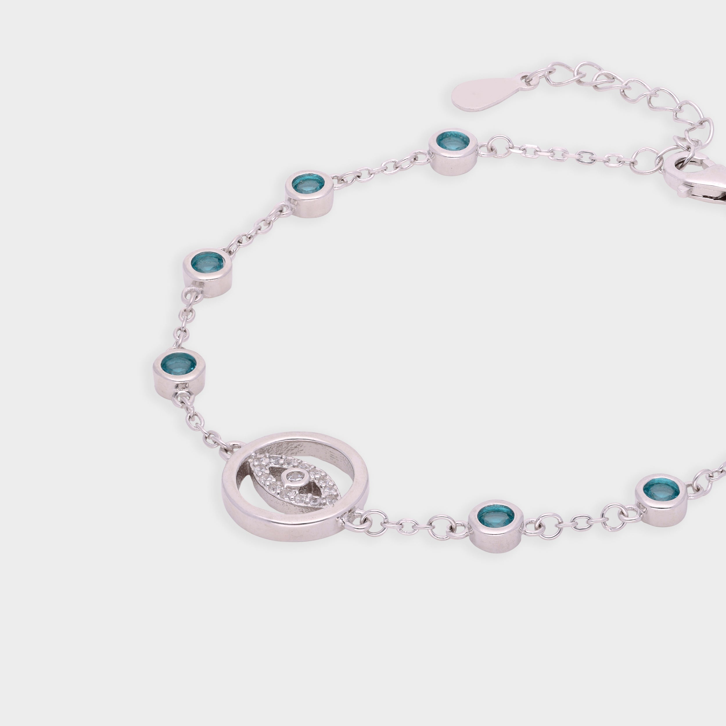 Dazzling Evil Eye Bracelet with Blue Crystal Stations in Silver and Rose Finish | SKU : 0021546044, 0021546051, 0021546068, 0021546037