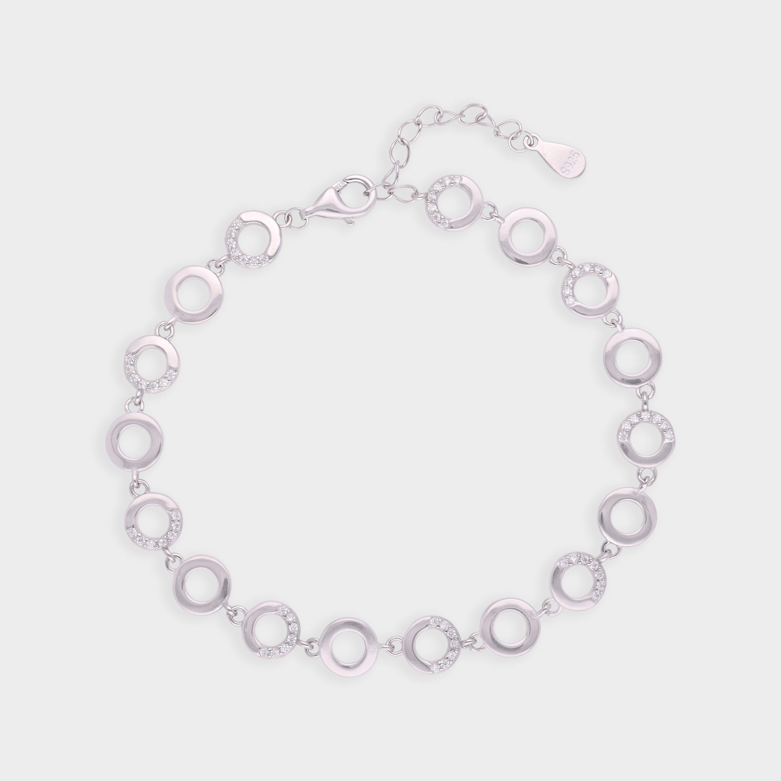 Silver-Toned Linked Open Circle Bracelet with Pavé Accents and Textured Detailing | SKU :  0021546075, 0021546082