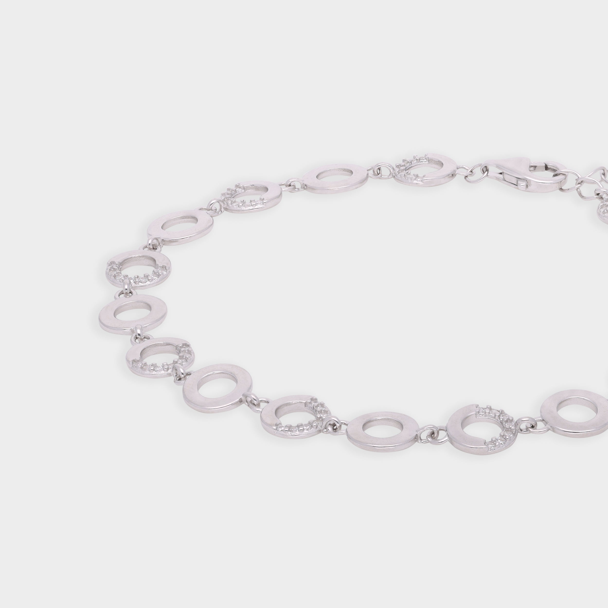 Silver-Toned Linked Open Circle Bracelet with Pavé Accents and Textured Detailing | SKU :  0021546075, 0021546082