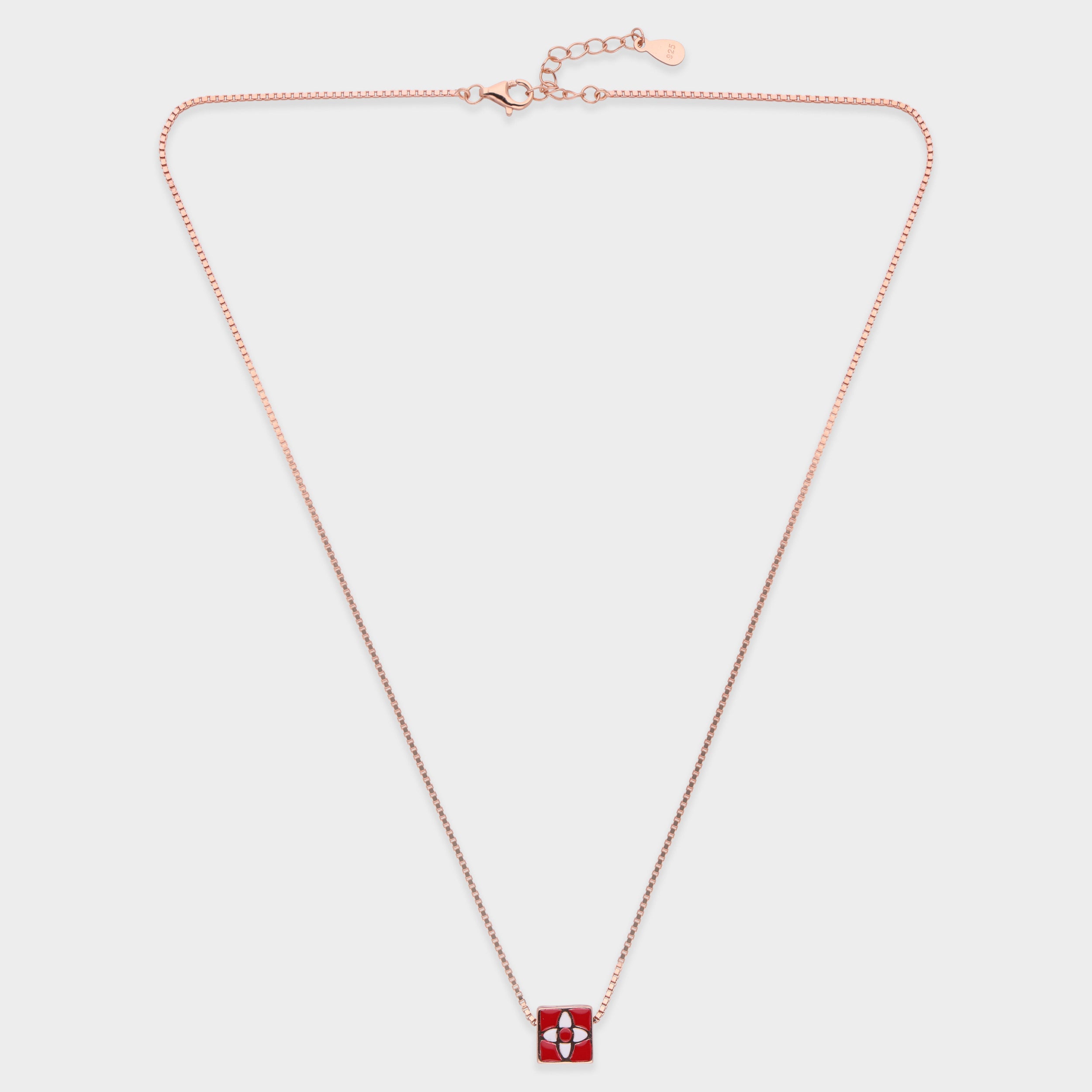 Flora Cube Sterling Silver Chain Pendant – A Fusion of Art and Geometry | SKU : 0021546150