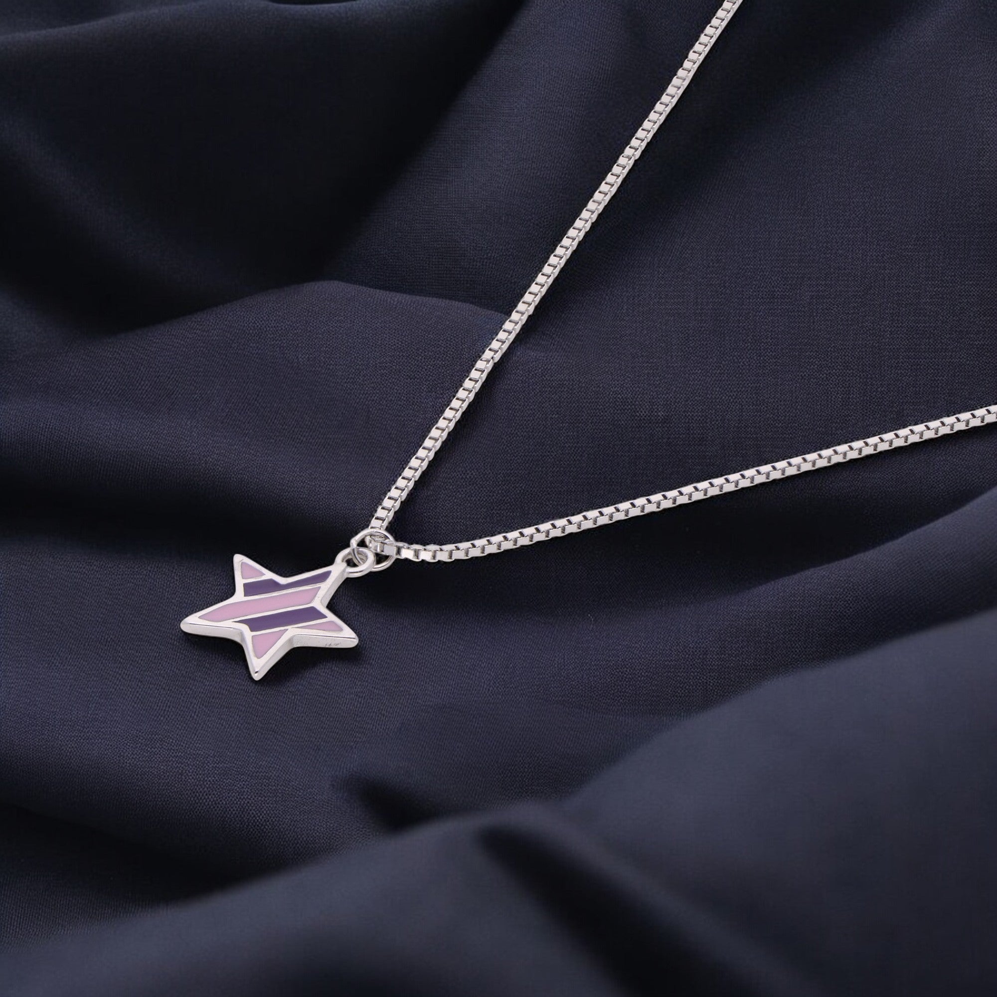 Sterling Silver Star Pendant Necklace with Soft Pink Enamel Accent | SKU : 0003630907, 0021546389