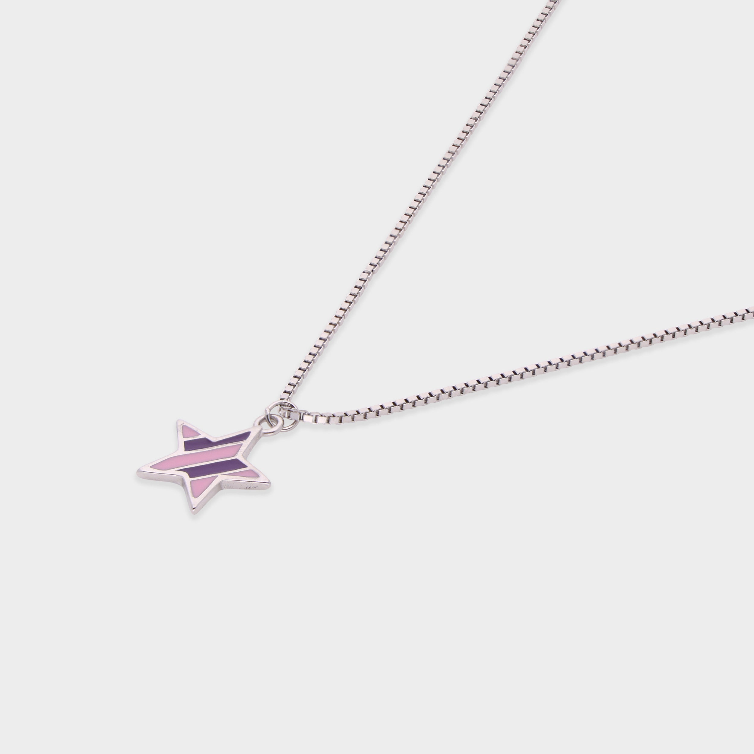 Sterling Silver Star Pendant Necklace with Soft Pink Enamel Accent | SKU : 0003630907, 0021546389