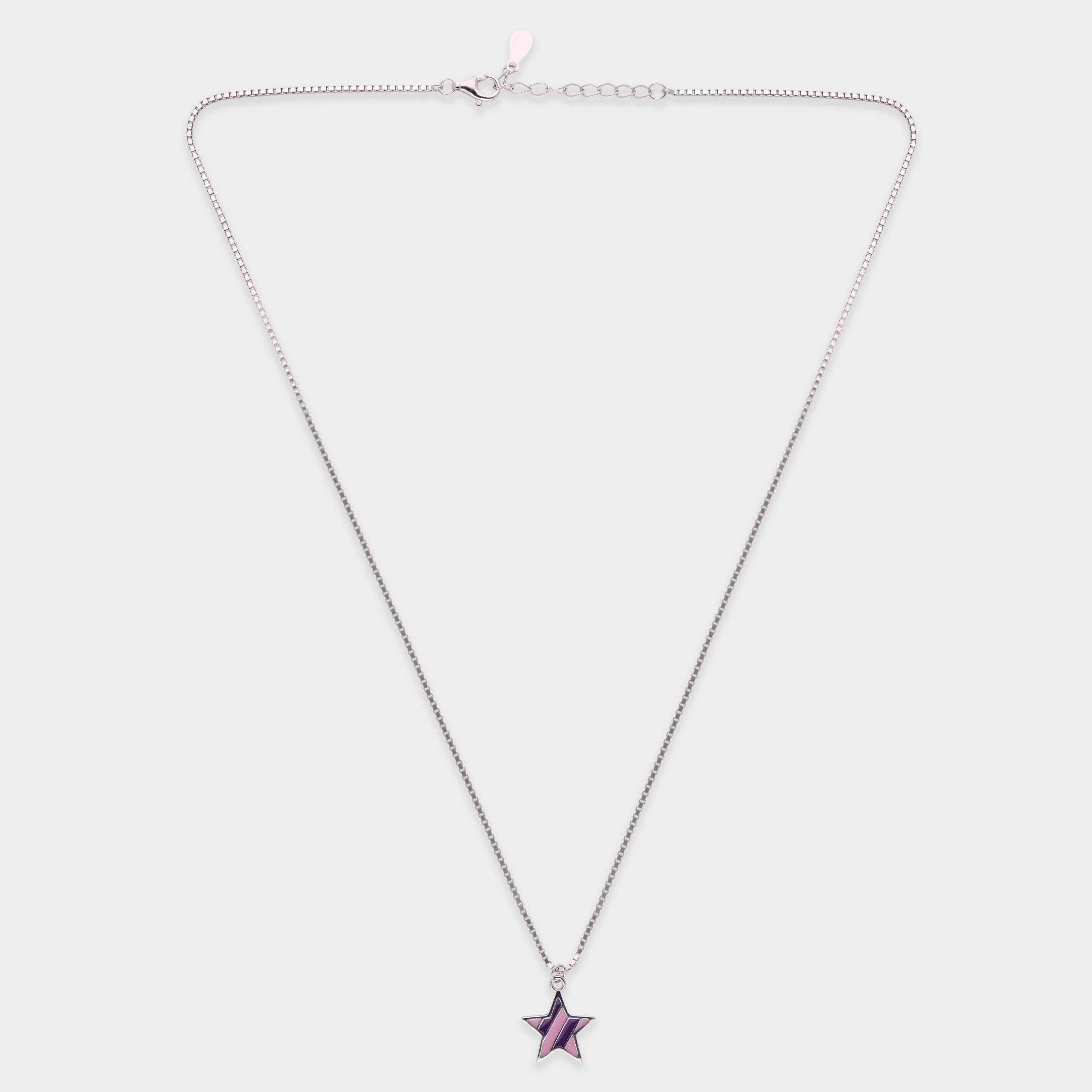 Sterling Silver Star Pendant Necklace with Soft Pink Enamel Accent | SKU : 0003630907, 0021546389