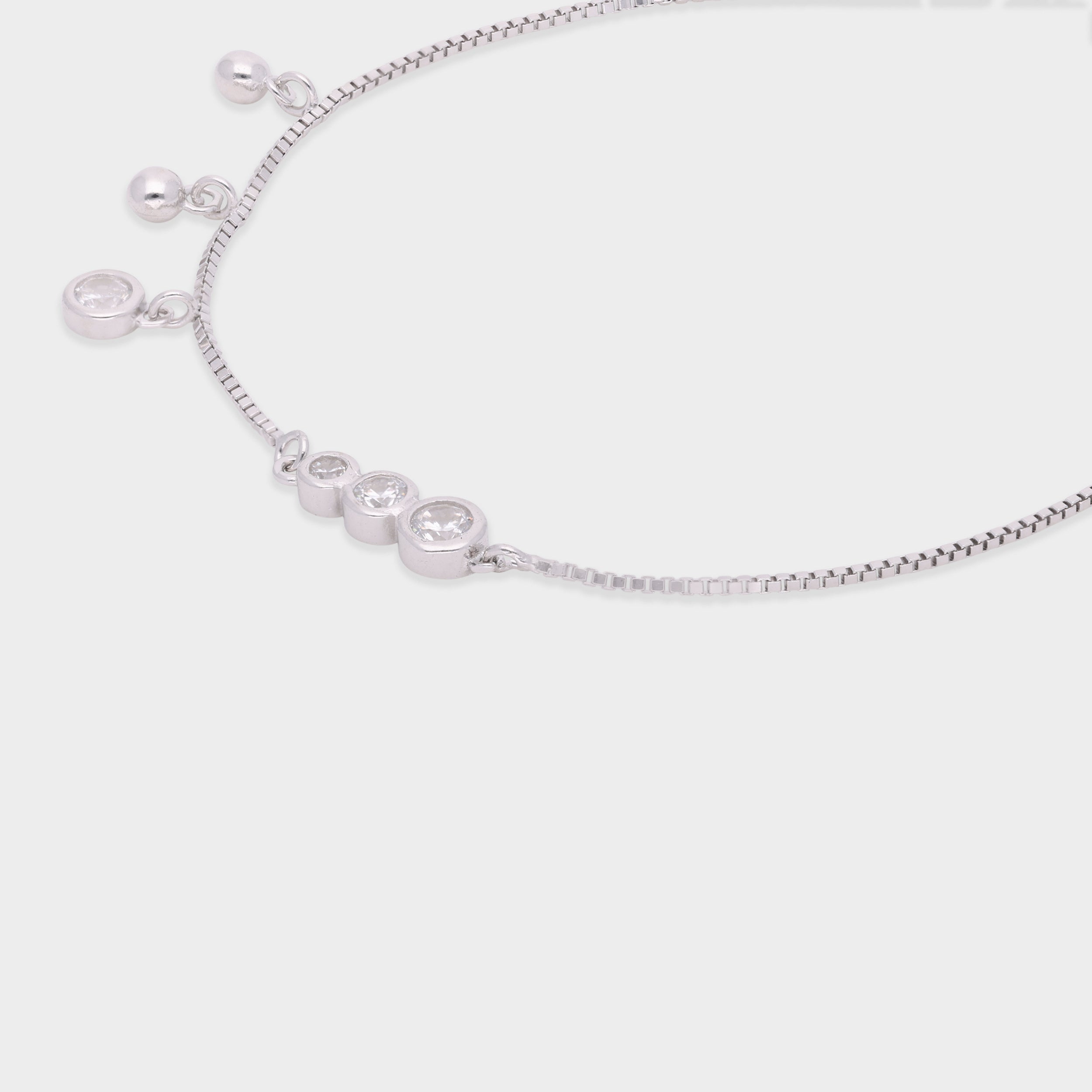 Raindrop Radiance Sterling Silver Bracelet – A Delicate Cascade of Light | SKU : 0021546495, 0021546501