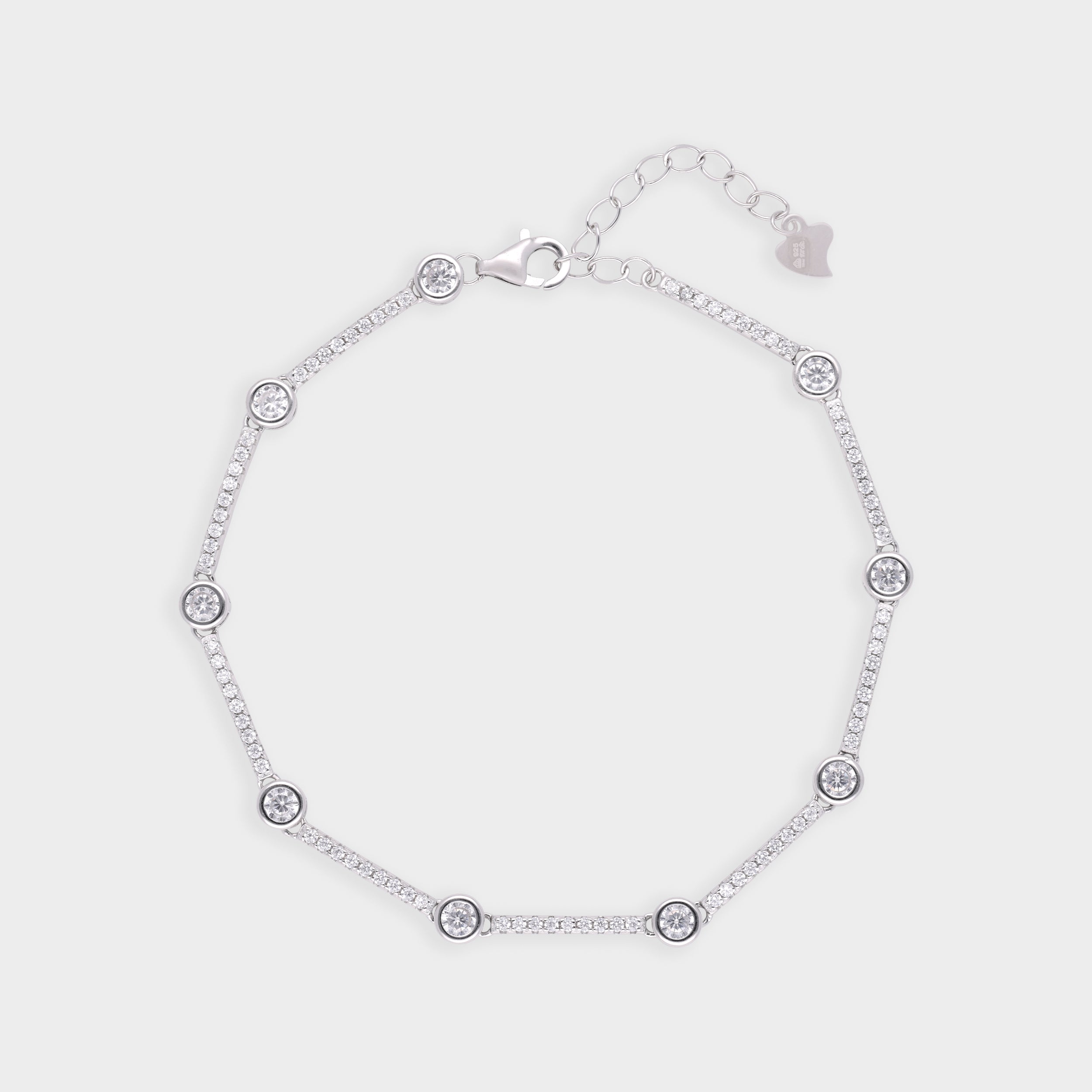 Silver-Toned Tennis-Inspired Bracelet with Bezel-Set Round Stones and Pavé Links | SKU : 0021546525, 0021546518