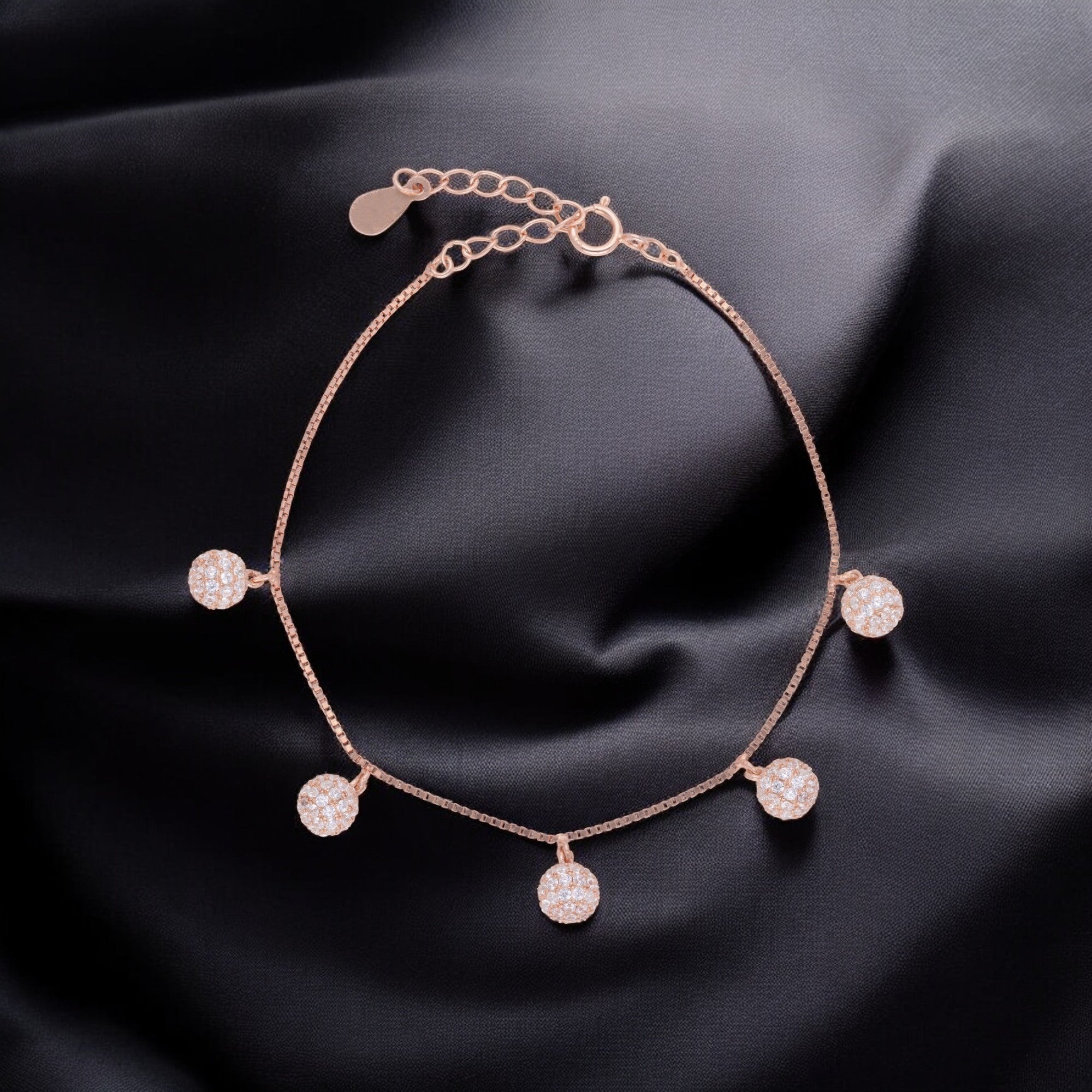 Lustrous Orbit Sterling Silver Bracelet – A Dance of Radiant Spheres | SKU : 0021546570, 0003630952