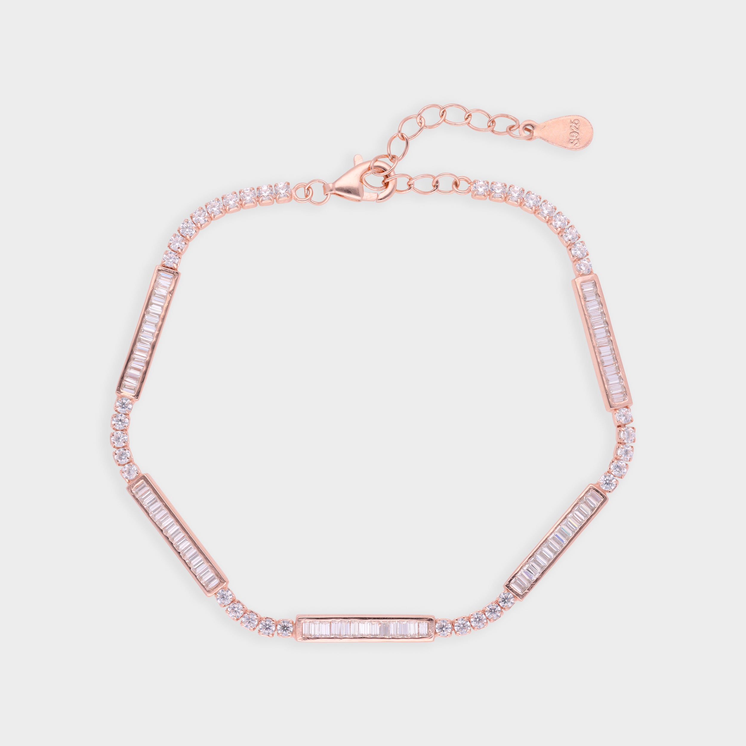 Rose-Toned Bracelet with Alternating Baguette and Round-Cut Stone Segments | SKU : 0021546631, 0021546624