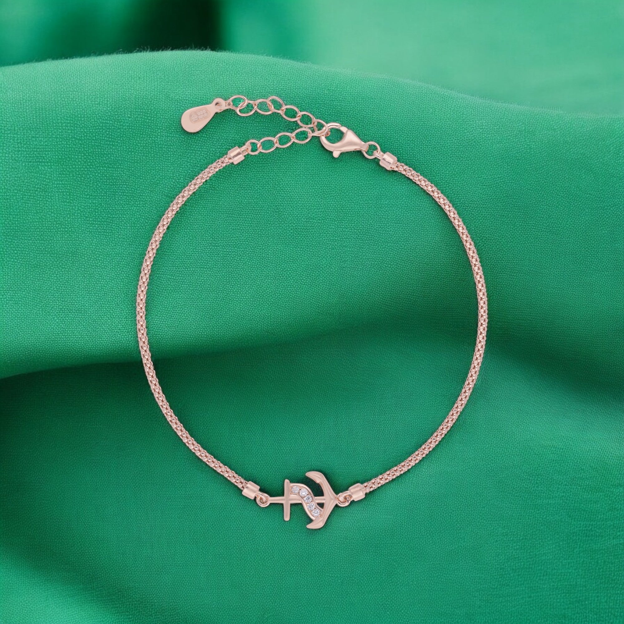 Silver-Tone Nautical Anchor Bracelet with Pavé Accent | SKU :  0003631089, 0021546679, 0021546655, 0021546662