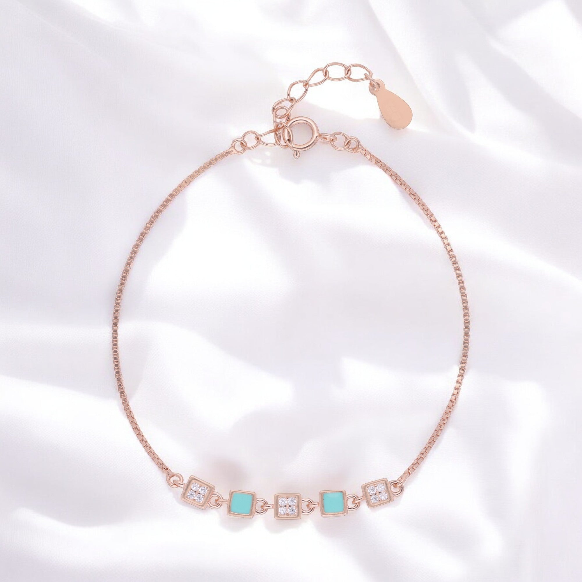 Geometric Square Bracelet with Black Enamel and Sparkling Stones in Silver and Rosegold | SKU : 0021546716, 0021546730, 0021546723, 0003631102