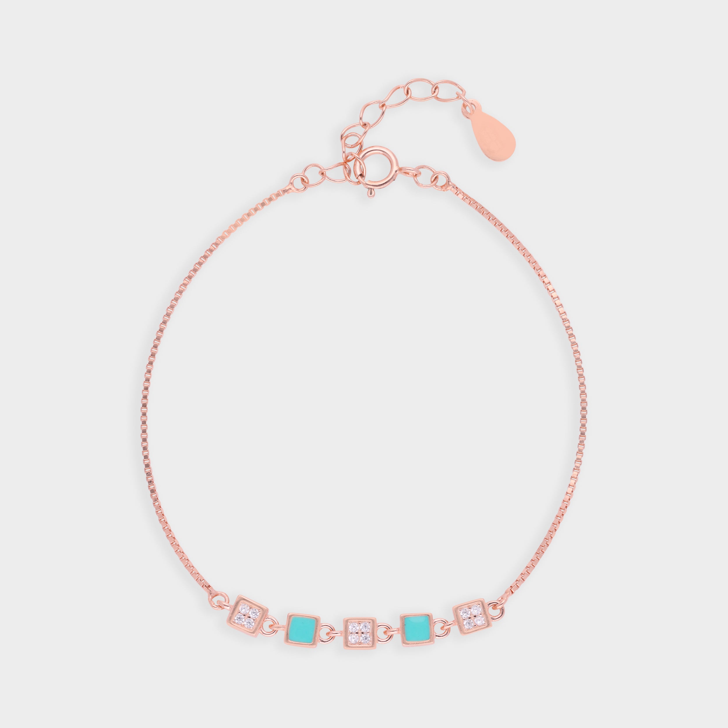 Geometric Square Bracelet with Black Enamel and Sparkling Stones in Silver and Rosegold | SKU : 0021546716, 0021546730, 0021546723, 0003631102
