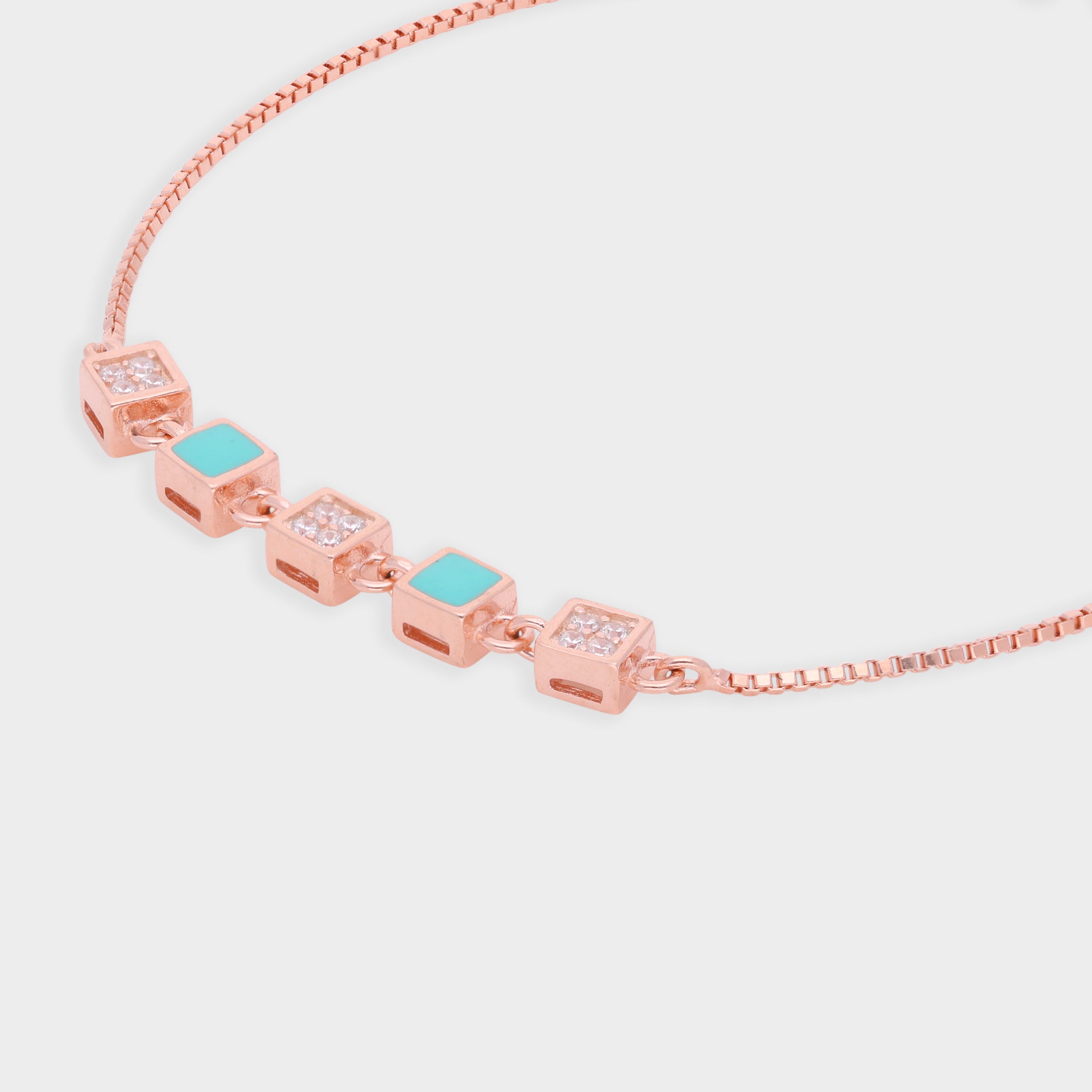 Geometric Square Bracelet with Black Enamel and Sparkling Stones in Silver and Rosegold | SKU : 0021546716, 0021546730, 0021546723, 0003631102