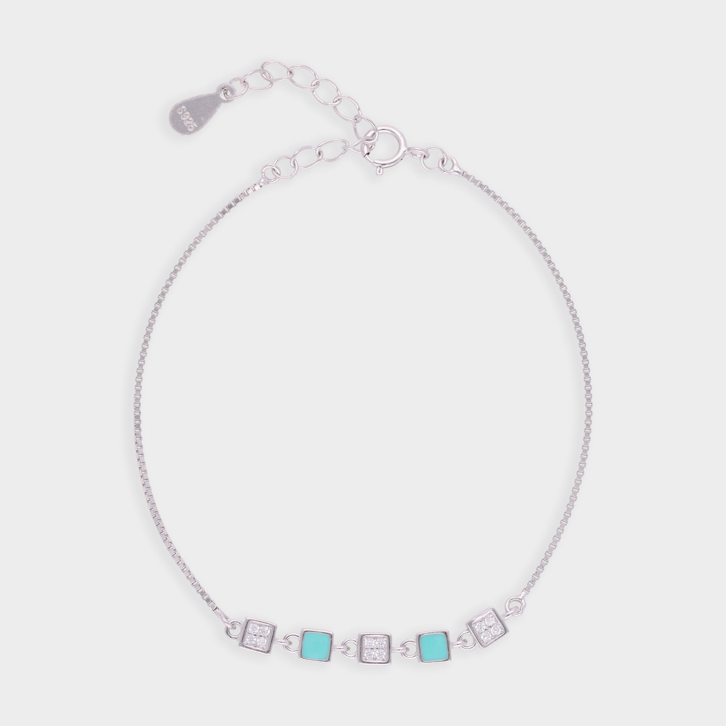 Geometric Square Bracelet with Black Enamel and Sparkling Stones in Silver and Rosegold | SKU : 0021546716, 0021546730, 0021546723, 0003631102