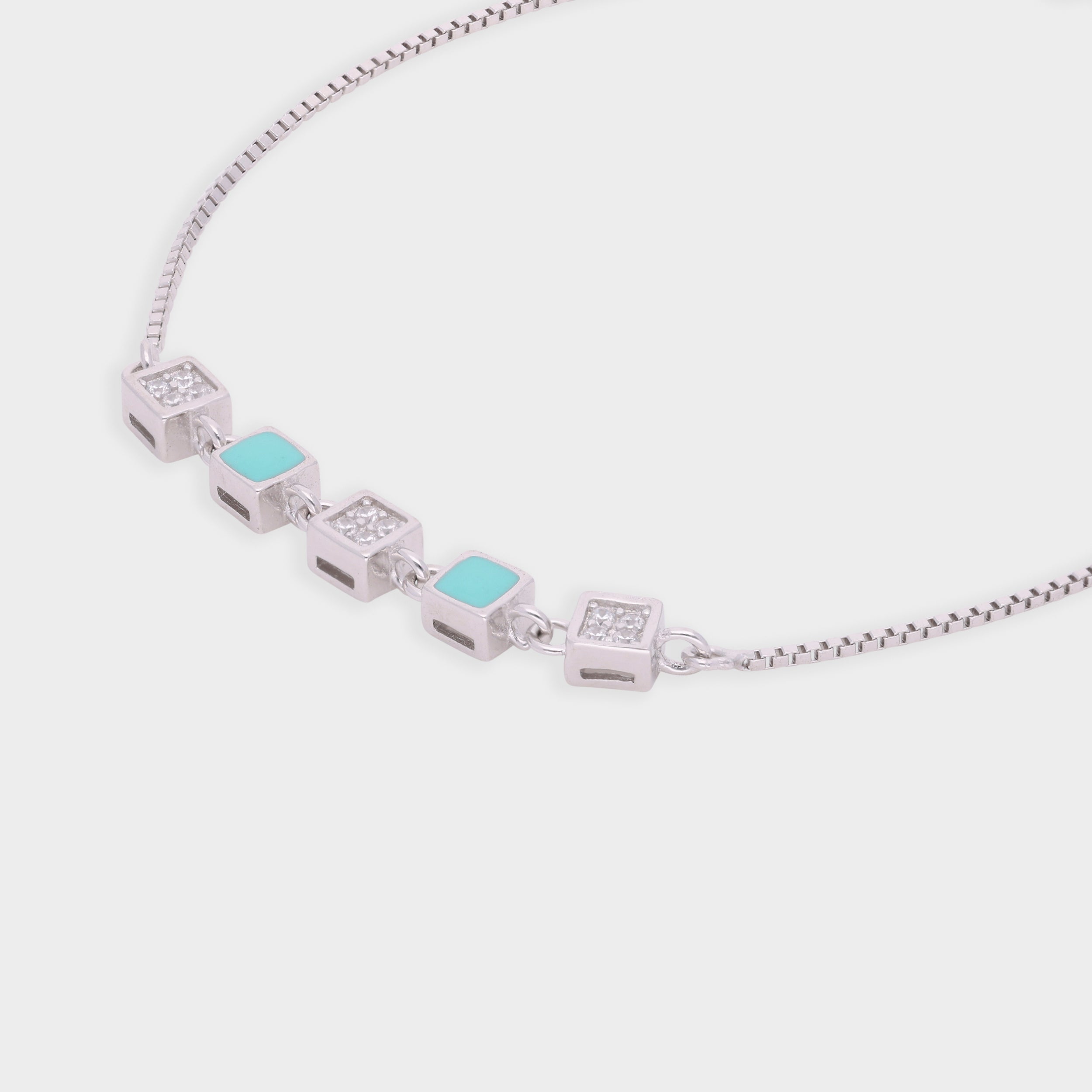 Geometric Square Bracelet with Black Enamel and Sparkling Stones in Silver and Rosegold | SKU : 0021546716, 0021546730, 0021546723, 0003631102