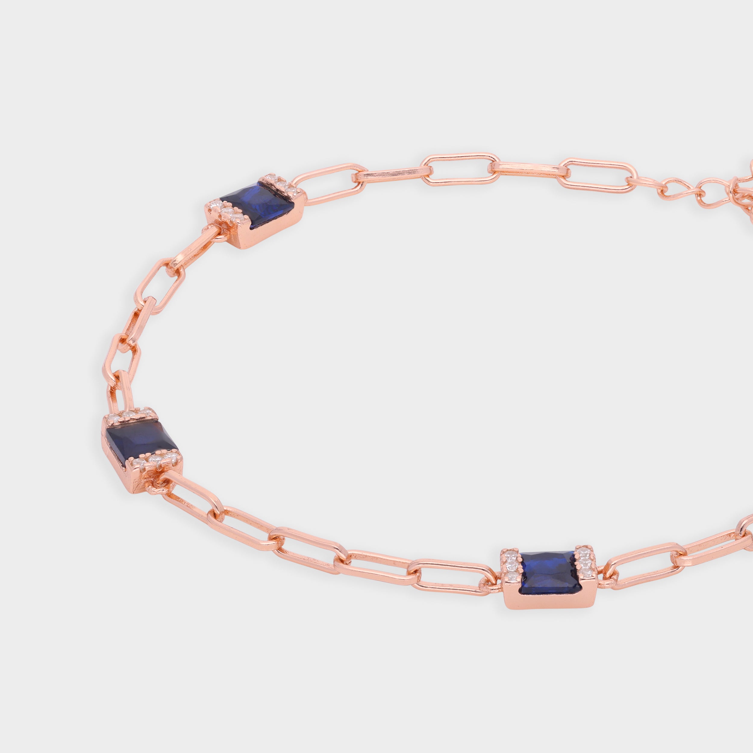 Rose-Tone Paperclip Chain Bracelet with Bold Red Stone Stations | SKU : 0021546747, 0003631096, 0021546754, 0021546761
